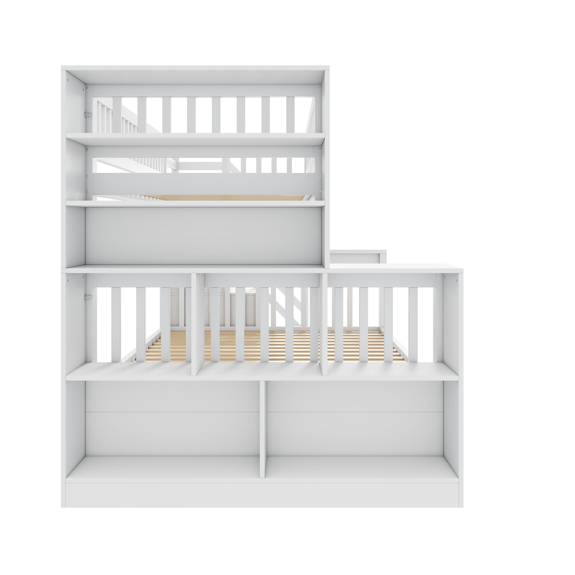 House Bunk Bed Multifunctional Graffiti Board Stairs Storage Drawers 140x200 & 90x200 - White