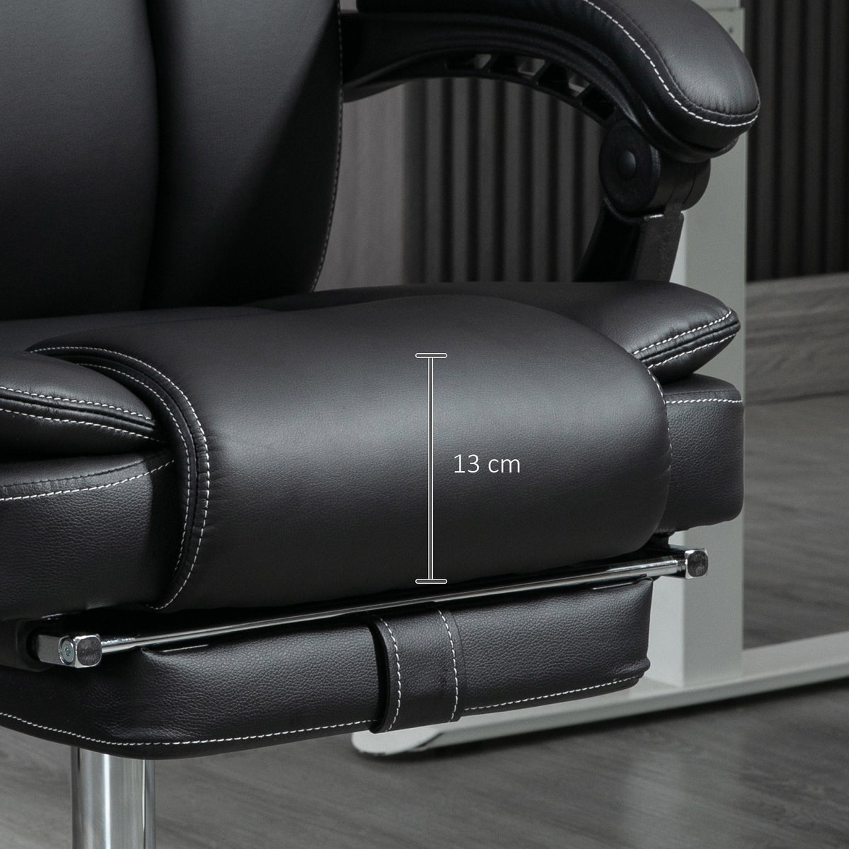 Office Chair, Ergonomic Vibration Massage Heating Reclining Footrest, Faux Leather Black