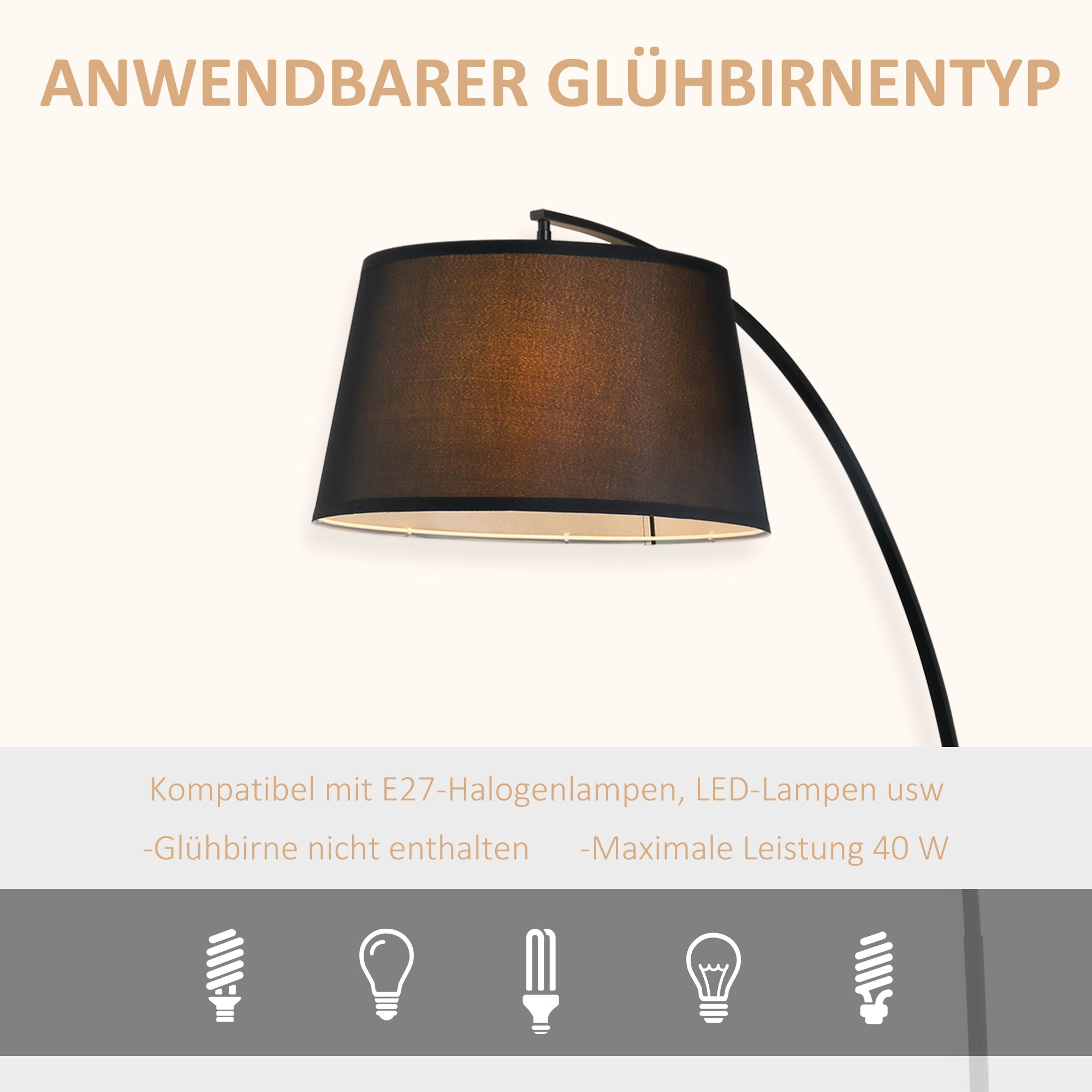 Arc lamp floor lamp Arc modern made of metal linen black