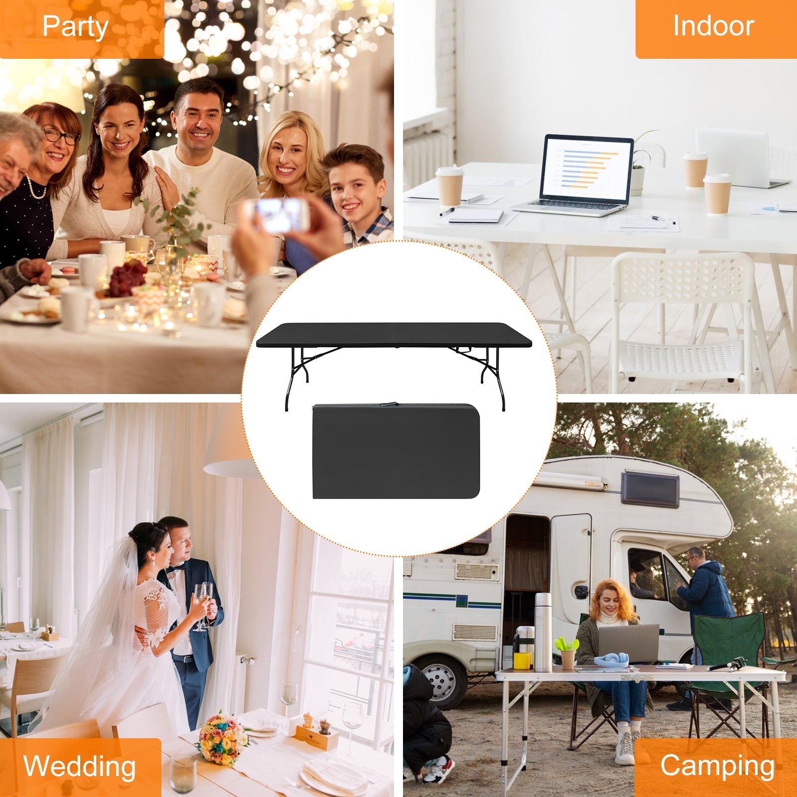 Portable Heavy Duty Folding Table 244cm, Multi-Functional, Black