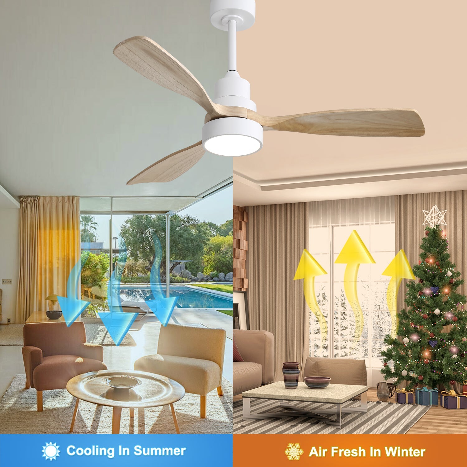 Ceiling Fan with Light 48 Inch LED Dimmable 3 Color Reversible Timer