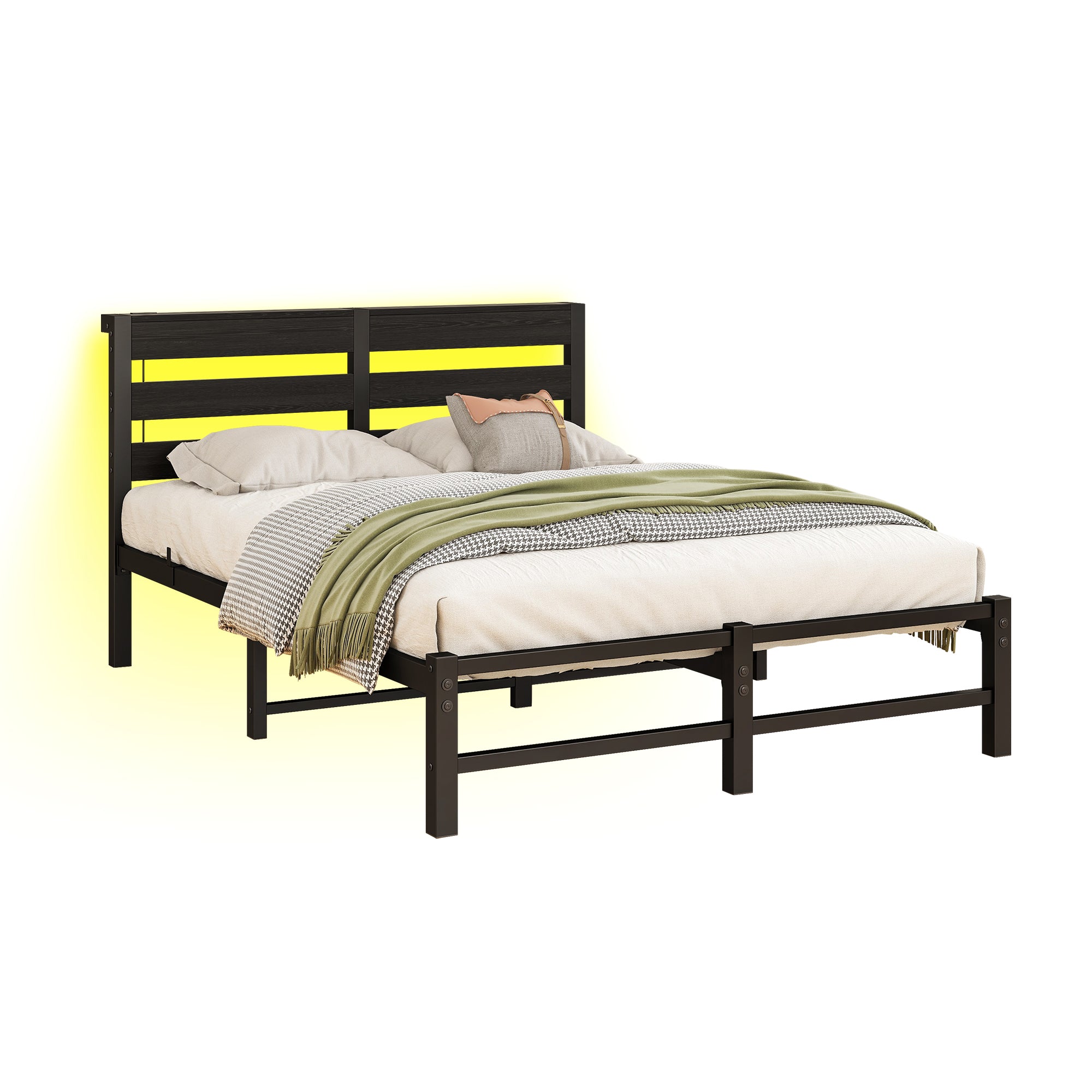 Metal Bed 120x200 LED USB Charging Under-Bed Storage - Metal