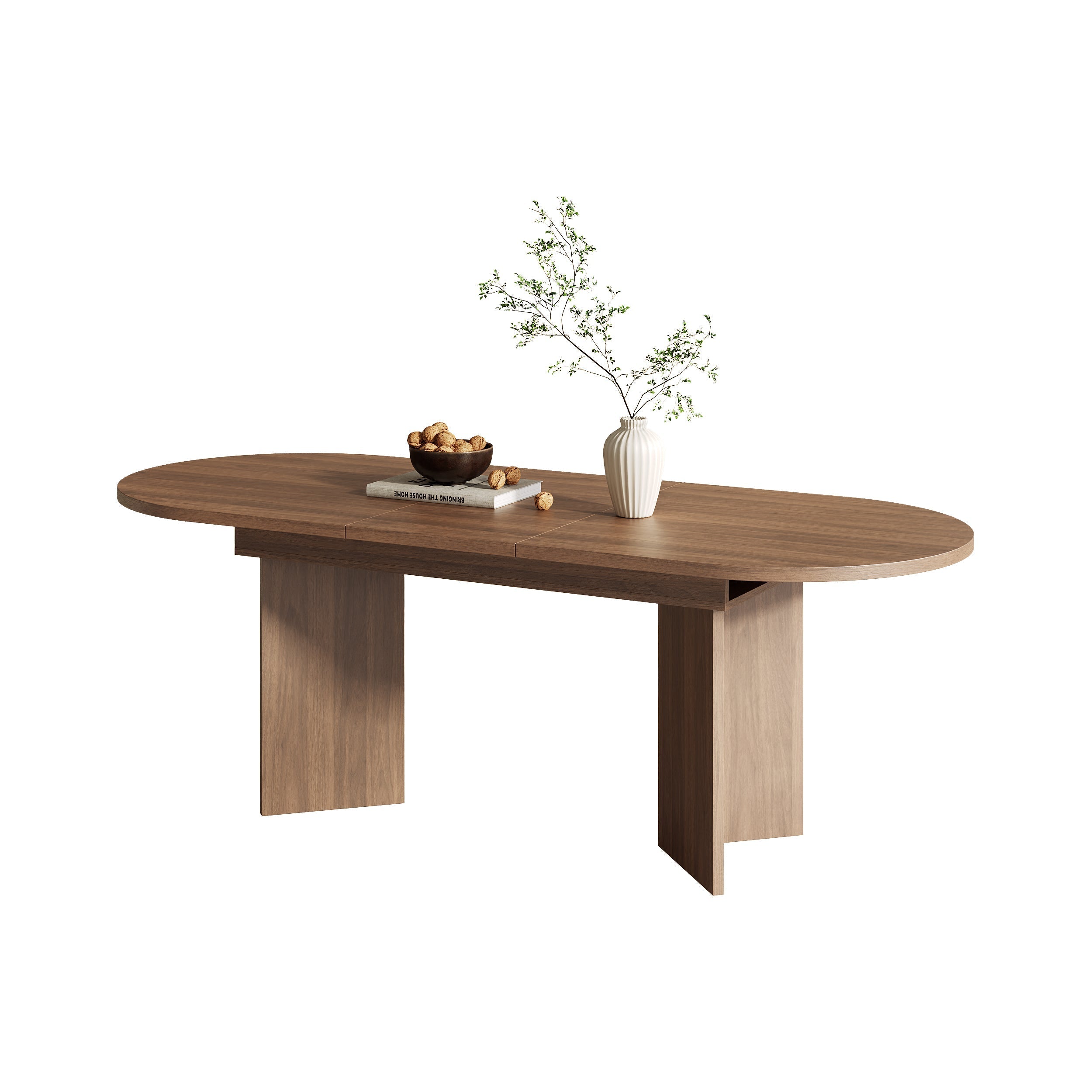 Extendable Dining Table, 120/160 x 80 cm for 4-6 People with Rounded Corners, Walnut