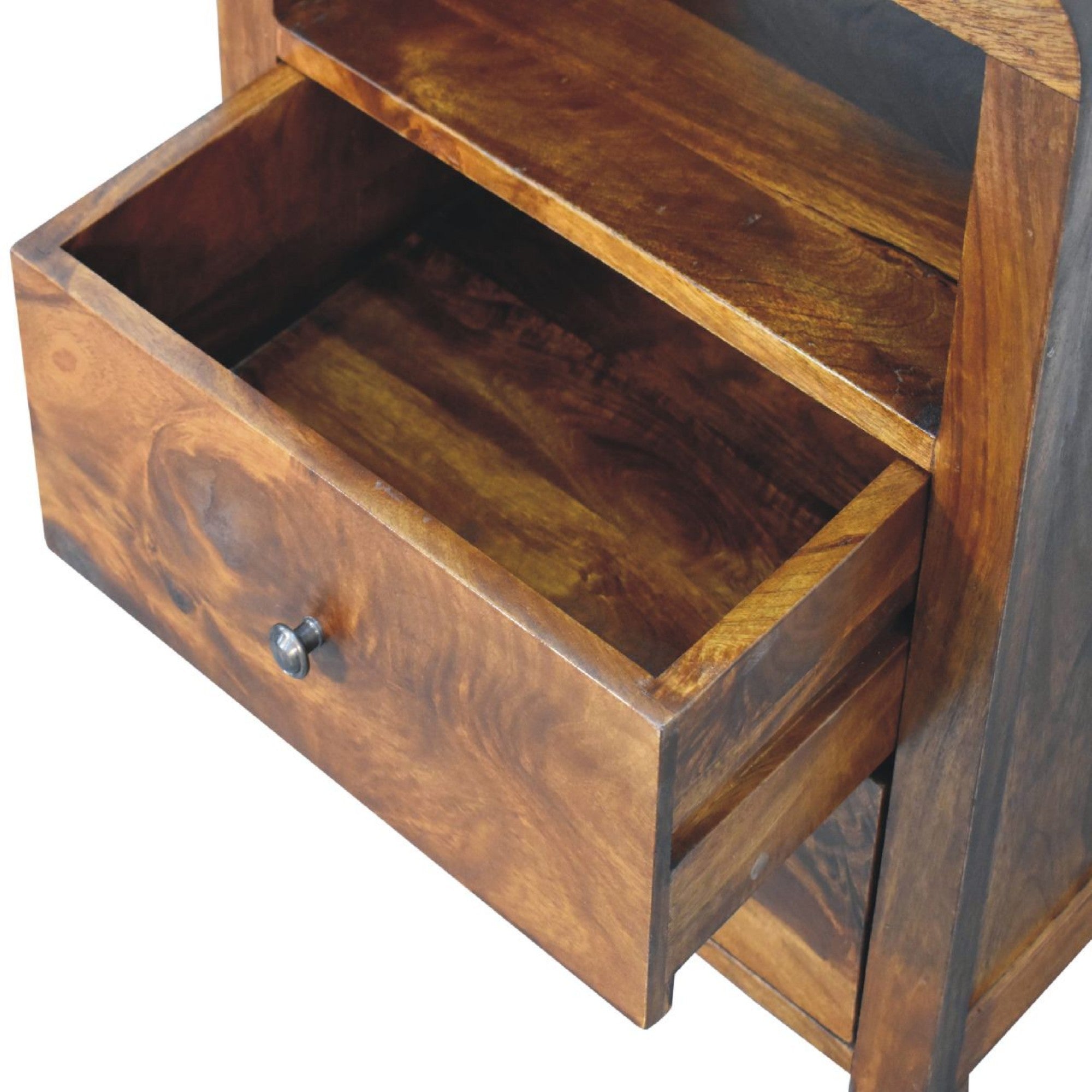 Solid Wood Aspen Bedside: 2 Drawers, 1 Open Slot - Dark Brown