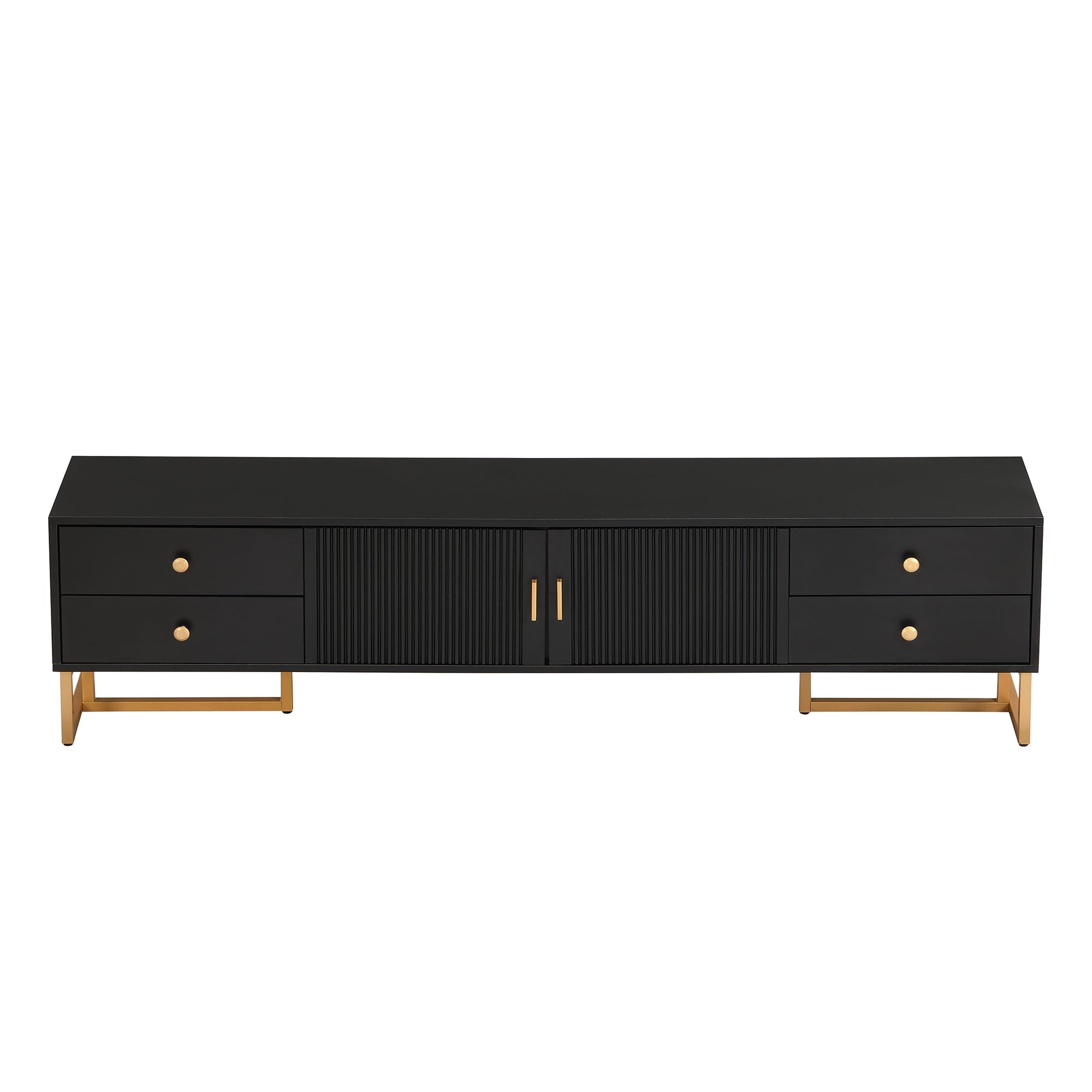 TV Cabinet, Low Panel Textured Door with Drawers, Gold Handles & Feet