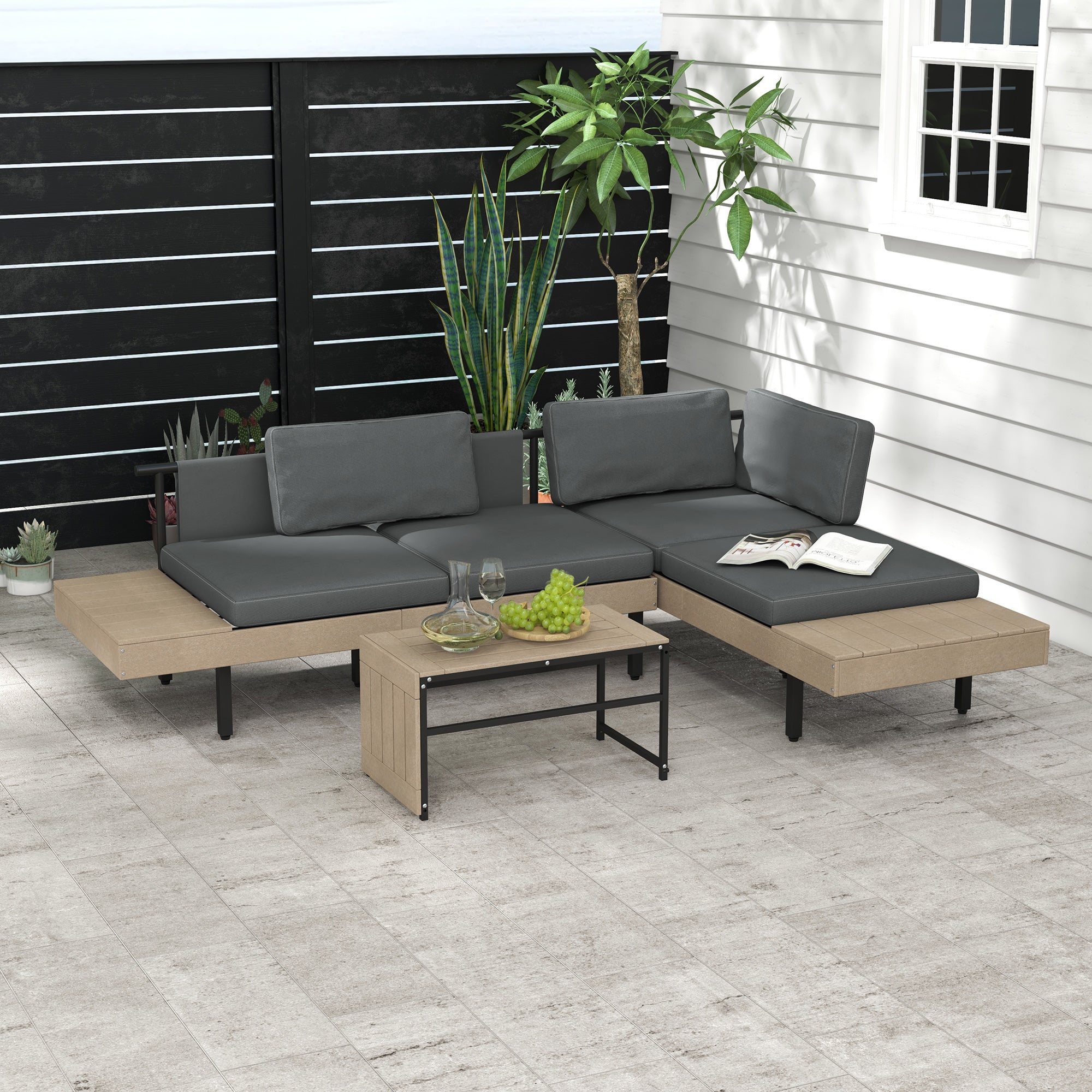Three-Piece 'L' Sofa Set, Garden Furniture, Grey