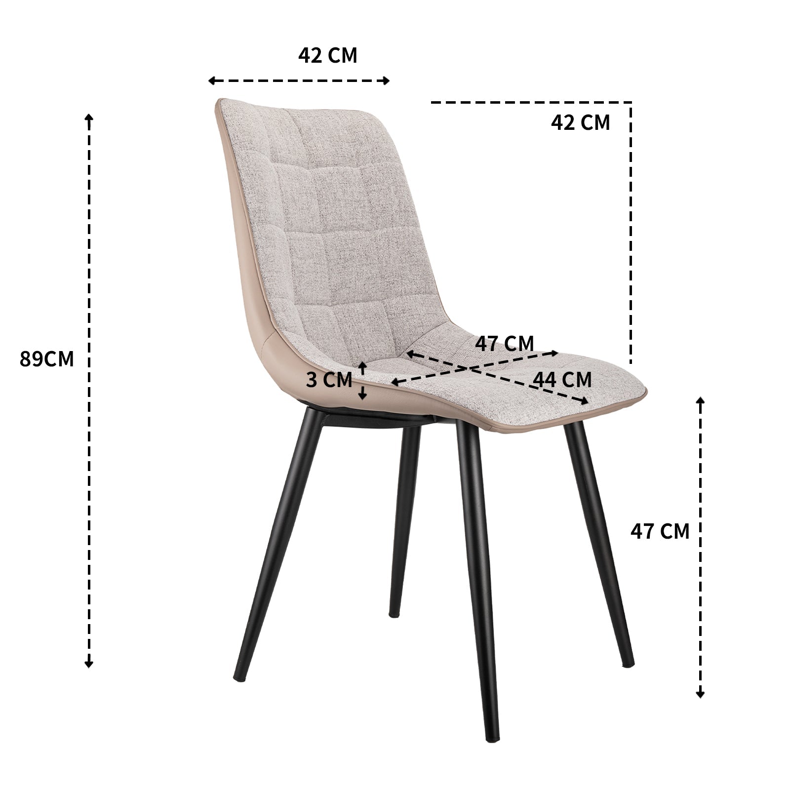 Set of 2 Upholstered Dining Chairs Metal Frame Faux Leather & Linen