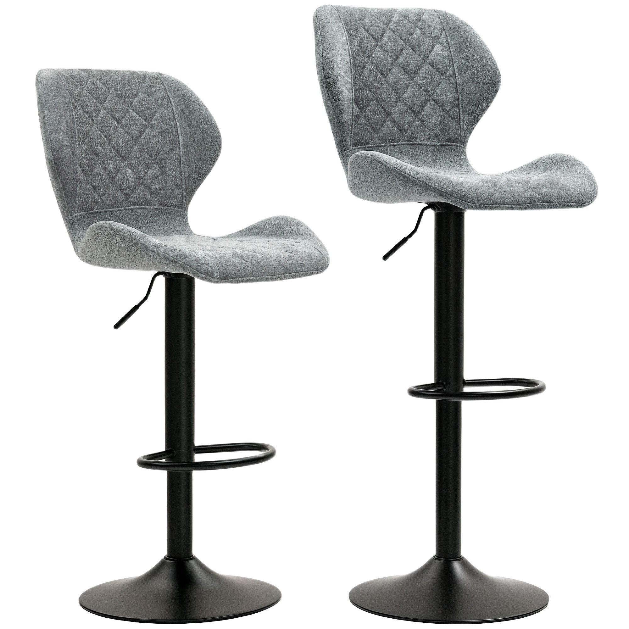 Bar stool set of 2, upholstered with backrest, height-adjustable