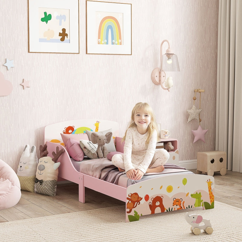 Cute Animal-Themed Toddler Bed with Safety Rails, Pink