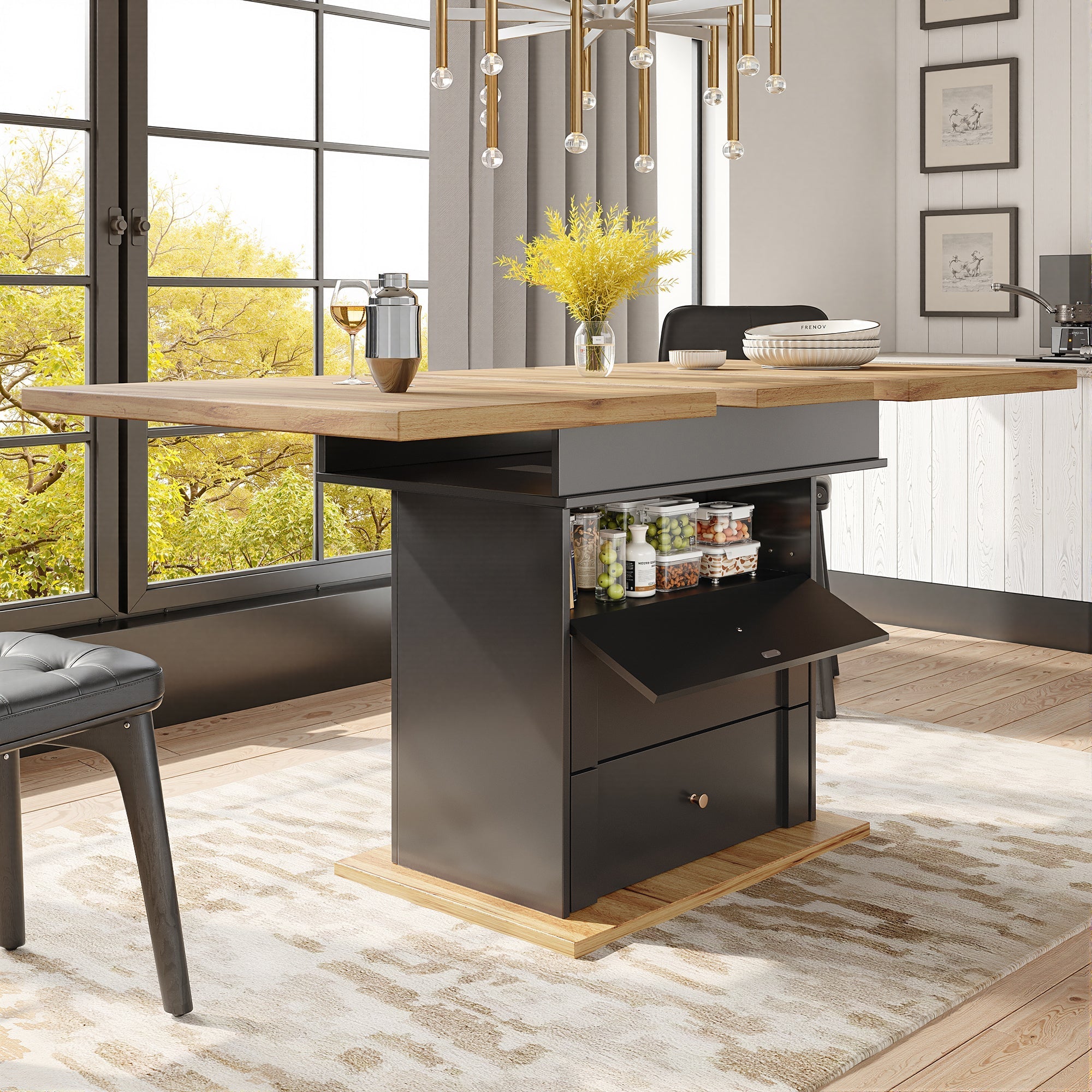 Telescopic Dining Table 110-140x80cm Foldable Extendable 4-6 Seater, Black