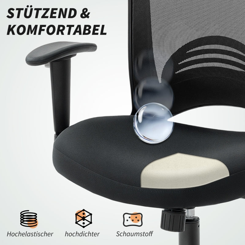 Mesh Office Chair Adjustable Mesh Back Tilt Casters - Black