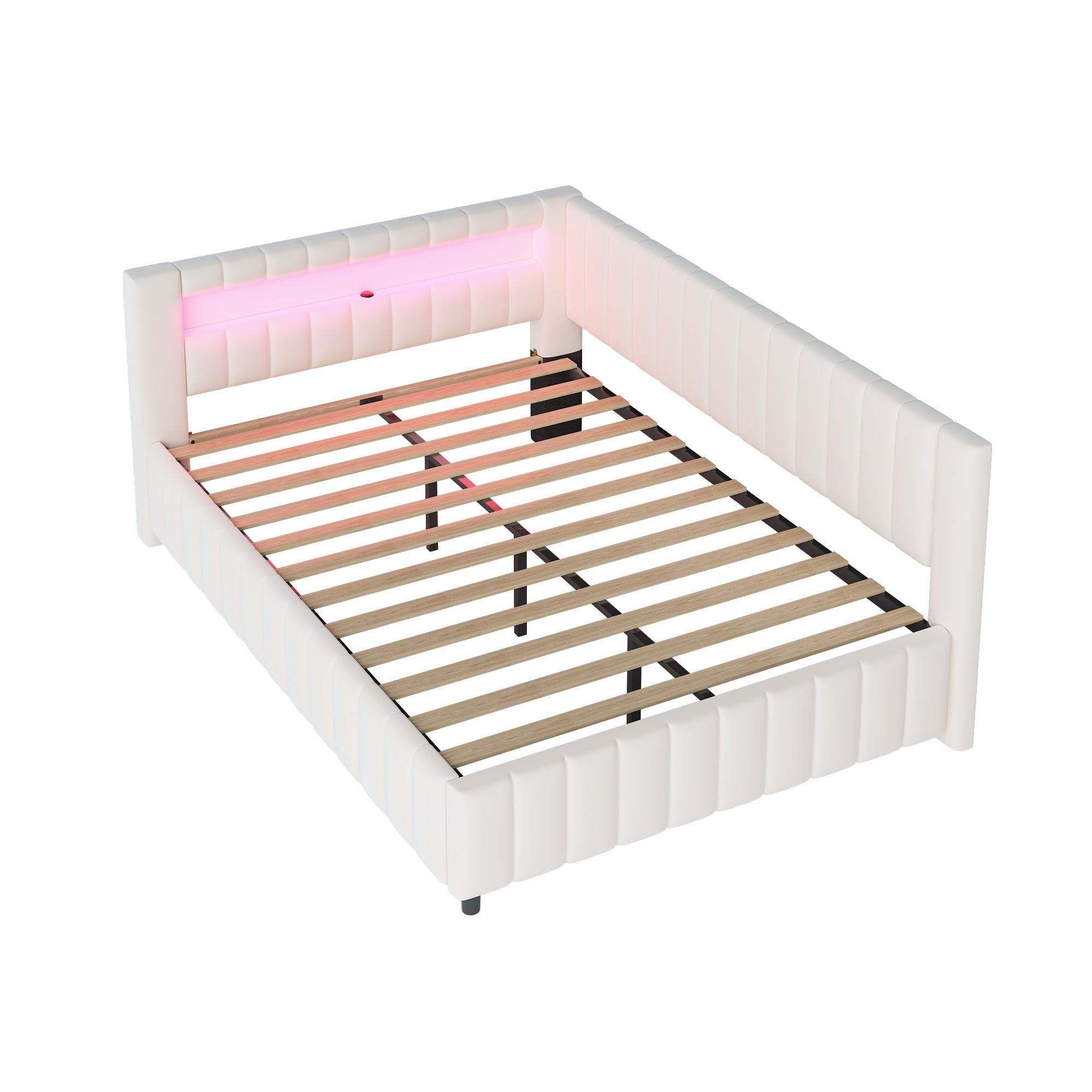 Upholstered Sofa Bed 140x200 with LED & USB Charging Port, Velvet Beige