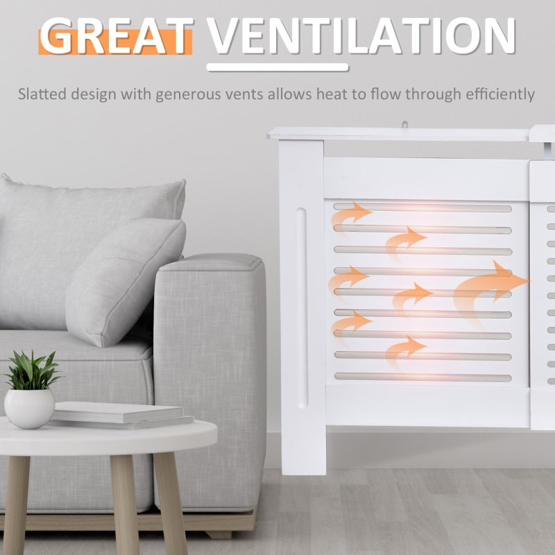 MDF Extendable Radiator Cover Cabinet Shelving Slatted Design (139-208.5L x 20.5W x 82.5H cm) White