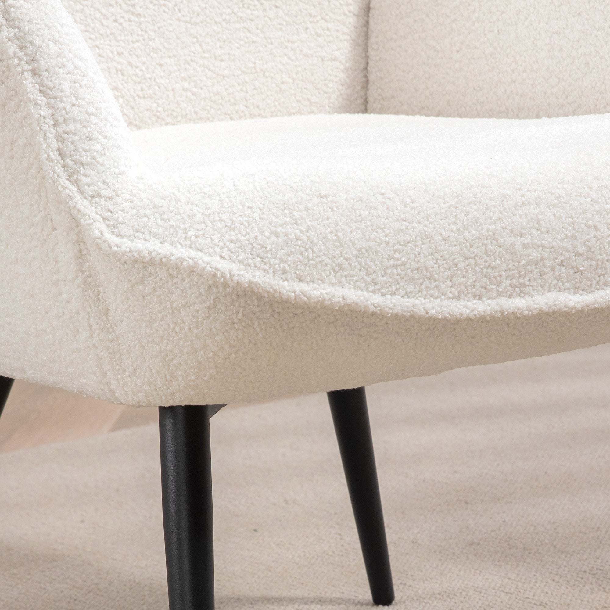 Wingback Chair, Recliner with Armrests and Metal Legs, Cream White