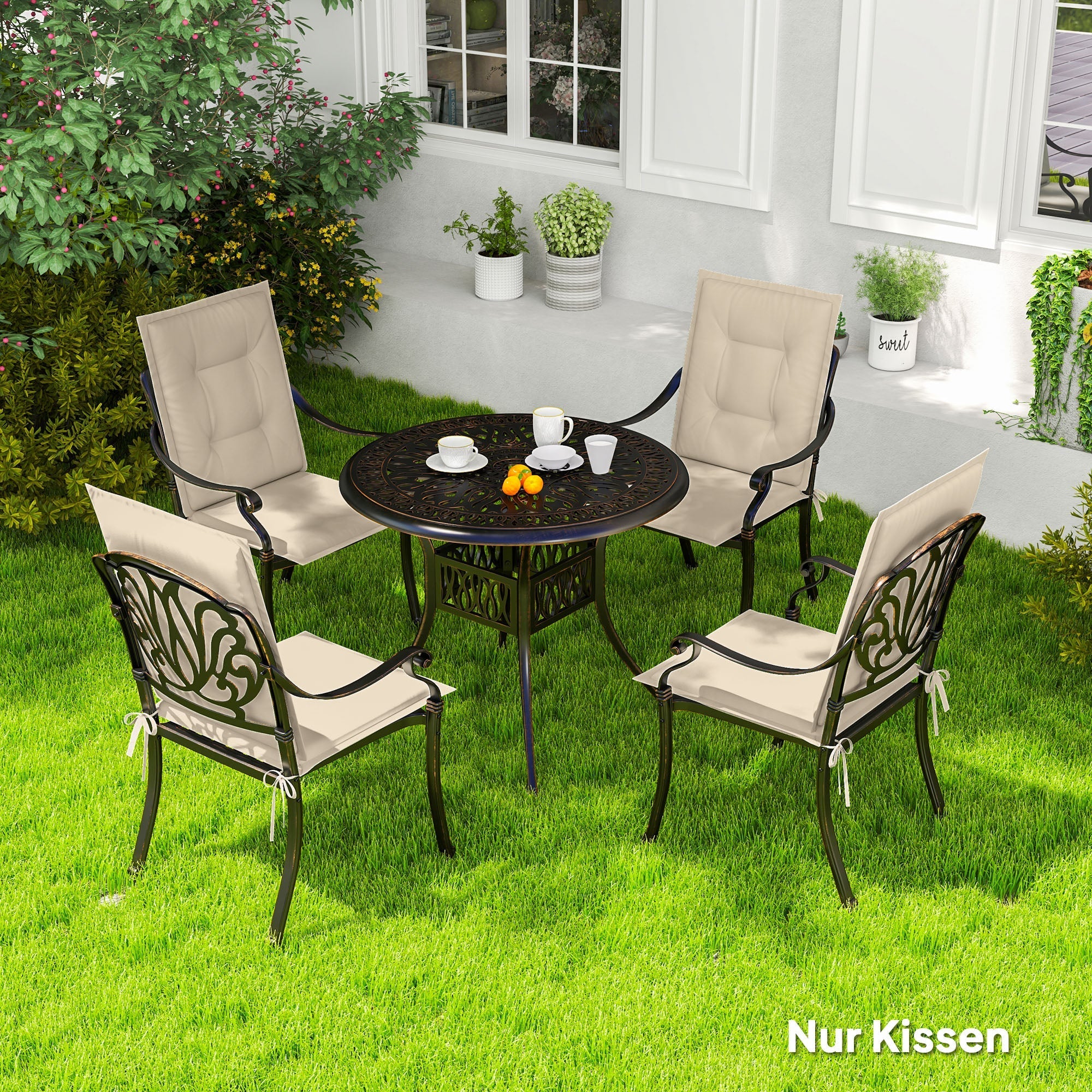 Sitzkissen, 4er-Set Stuhlkissen, Outdoor Indoor, Beige