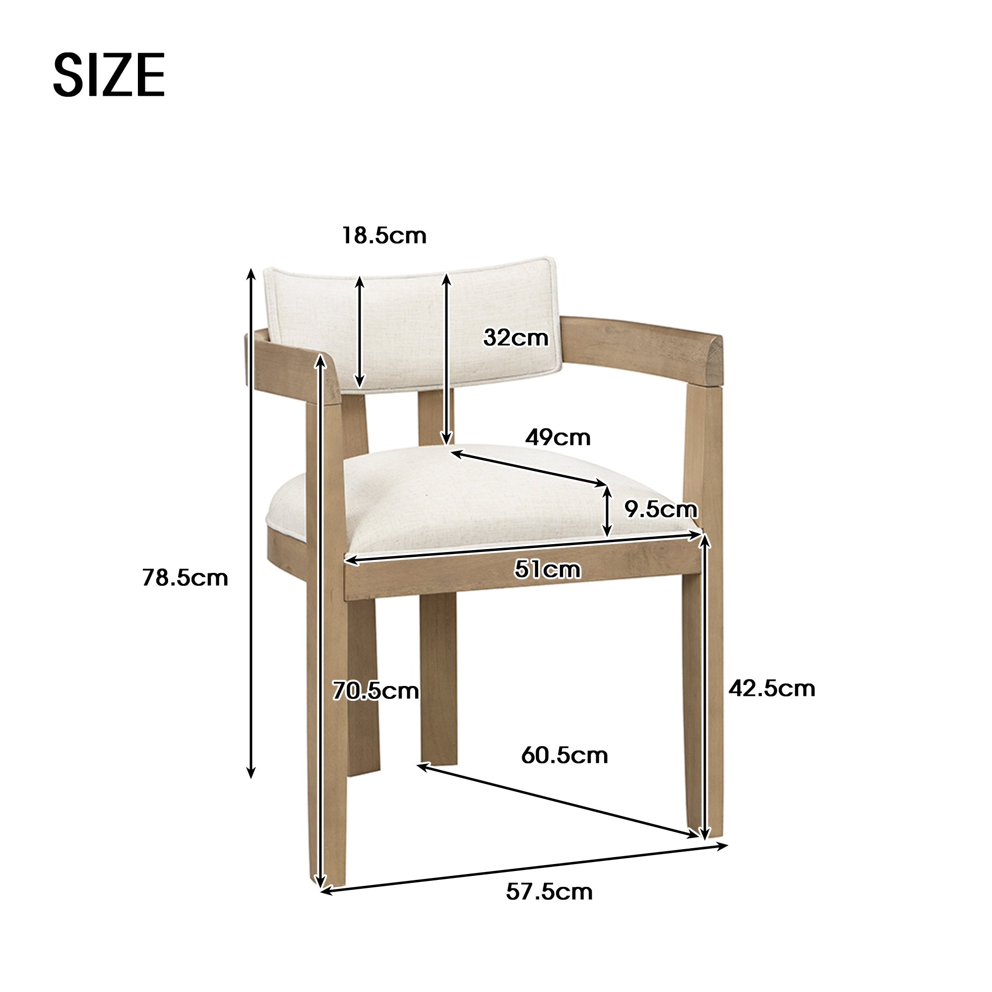 2 Solid Wood Dining Chairs Comfortable Modern Style Linen Fabric Natural Color