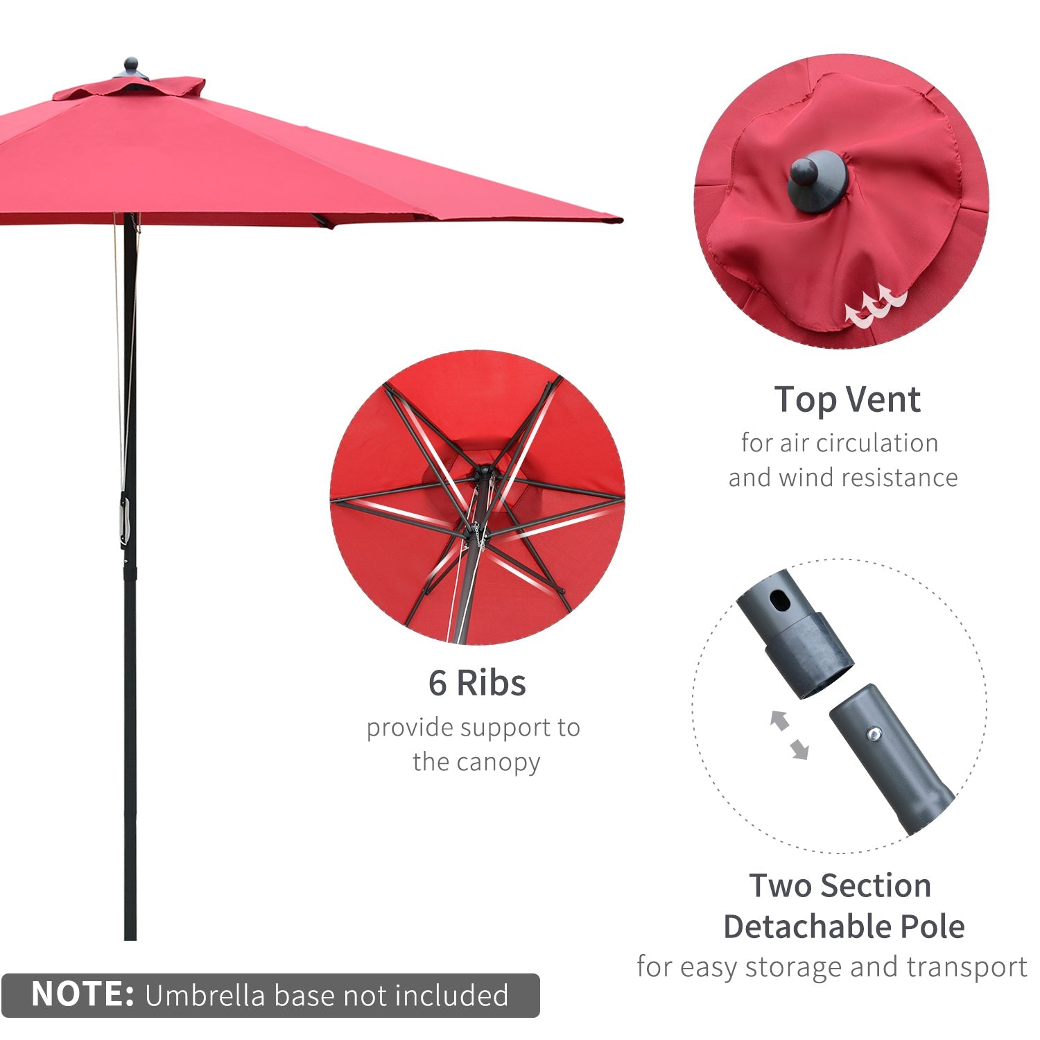 2.8m Garden Parasol Umbrella Round Outdoor Sun Shade Canopy Wine Red
