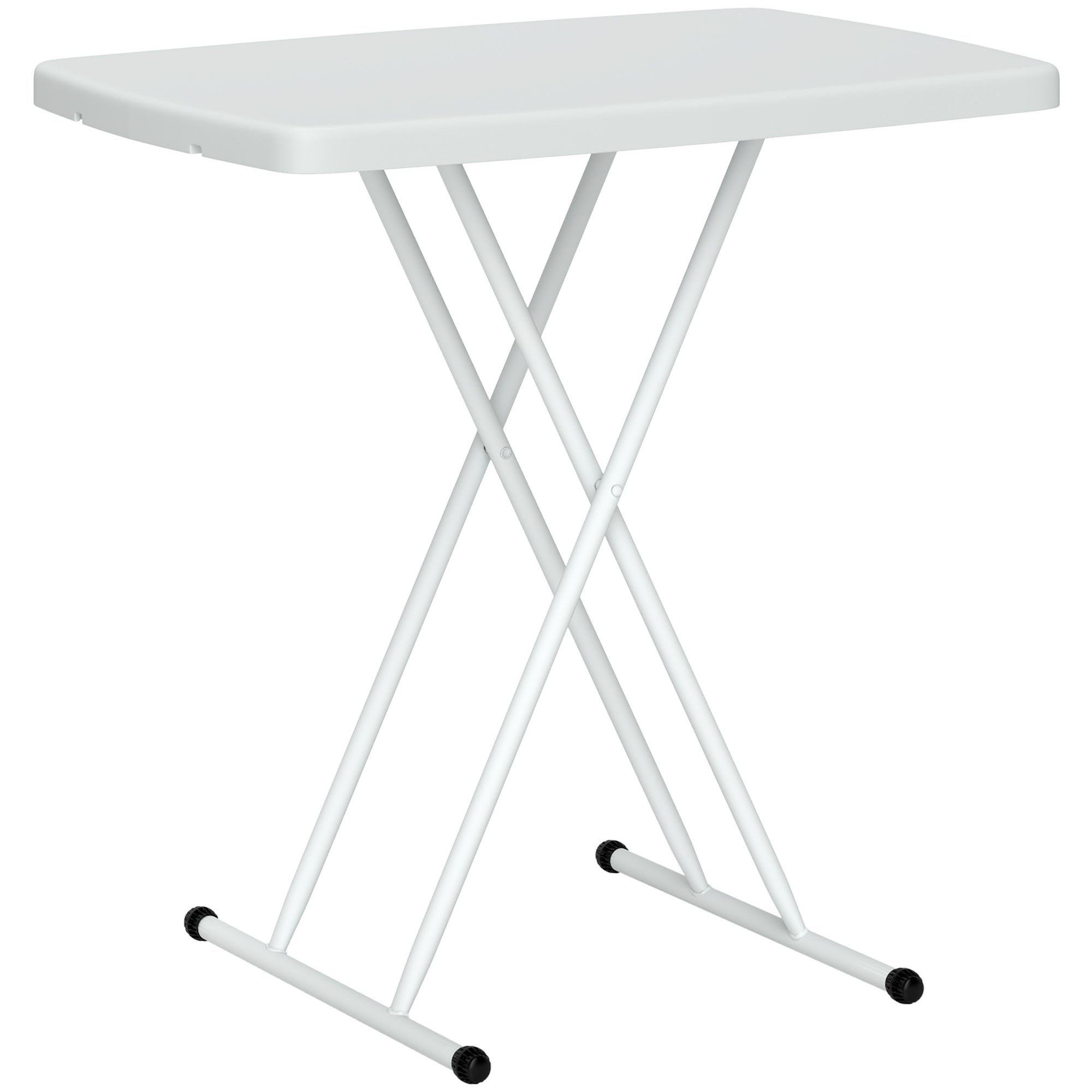 Side Table, Height-Adjustable Foldable Outdoor/Indoor, 76x50x74cm, Plastic White