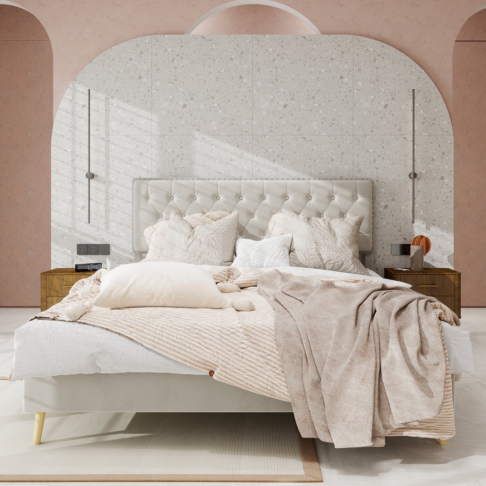 Modern Minimalist Soft Bed, Comfortable Headboard, 160x200CM, Beige