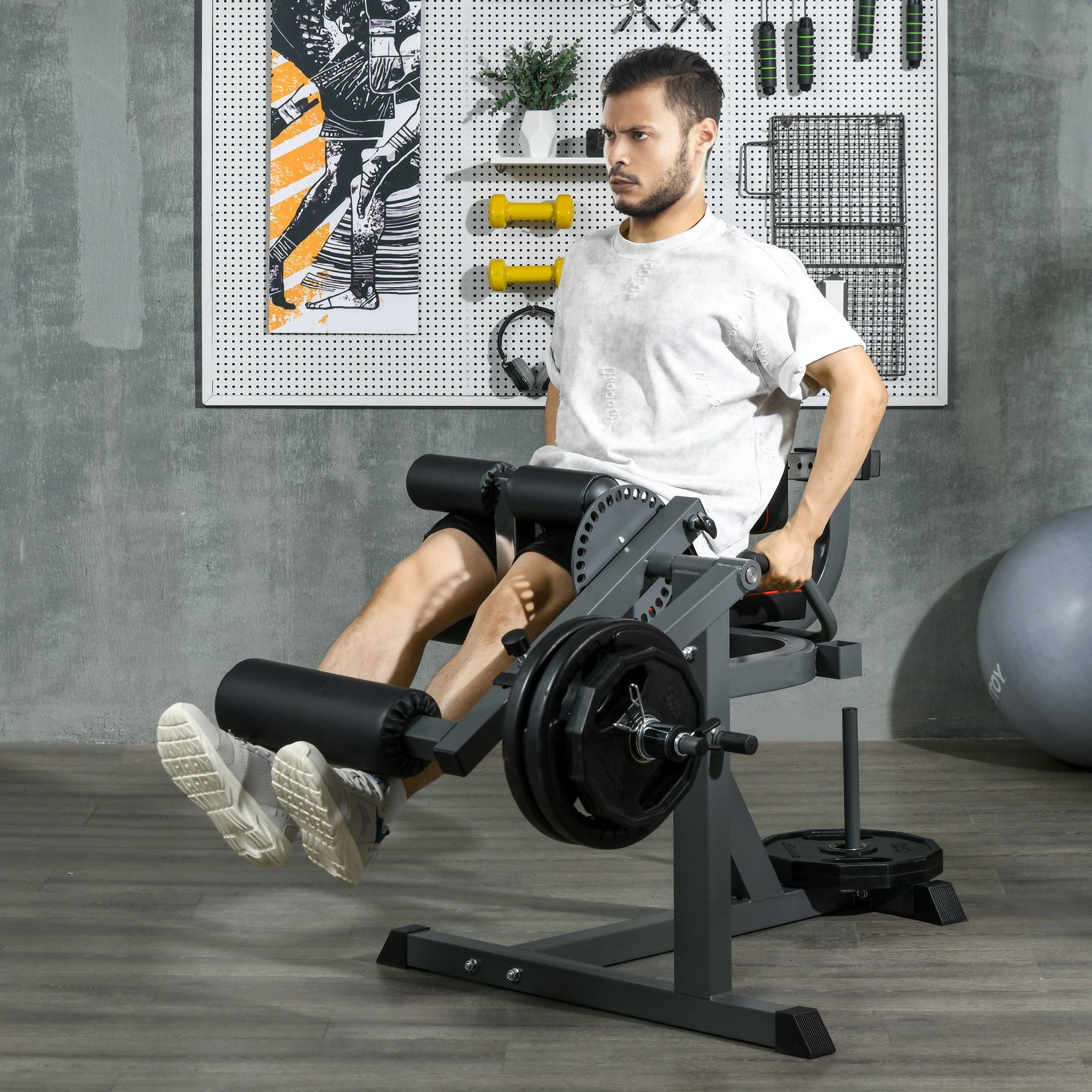 Adjustable Leg Extension Machine Plate Loading Lower Body Training, Steel Black