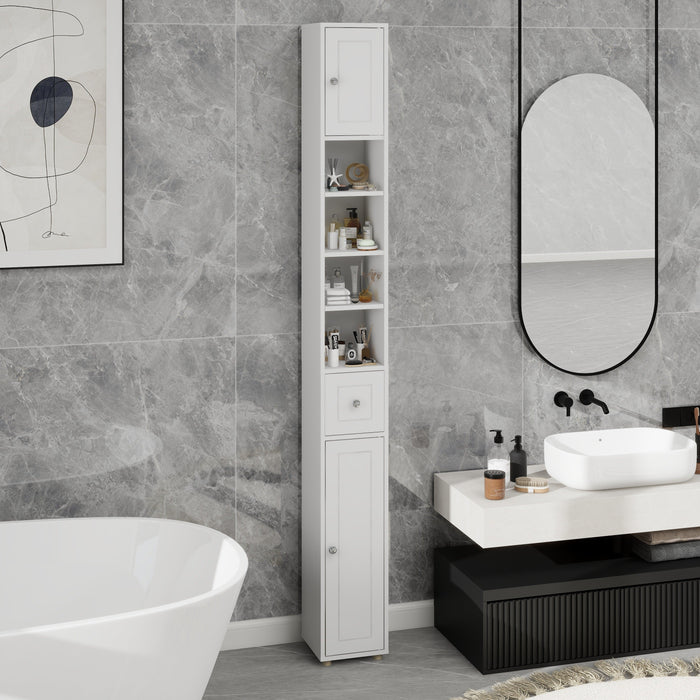 Tall Slim Bathroom Storage Cabinet, 71" Freestanding with 1 Drawer, 2 Doors, 4 Shelves-White