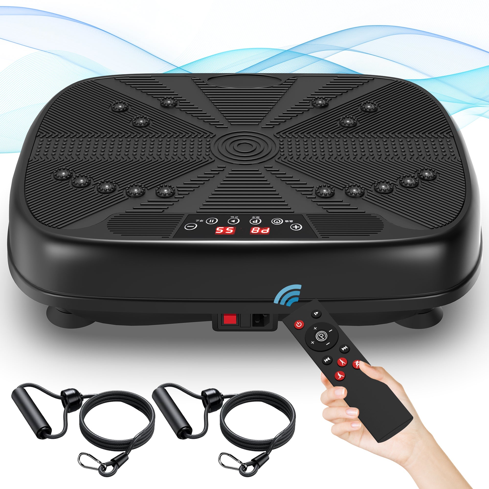 Vibration Plate Training Device, Whole Body Fitness Platform with Resistance Bands & Speed Control, Home Gym Equipment