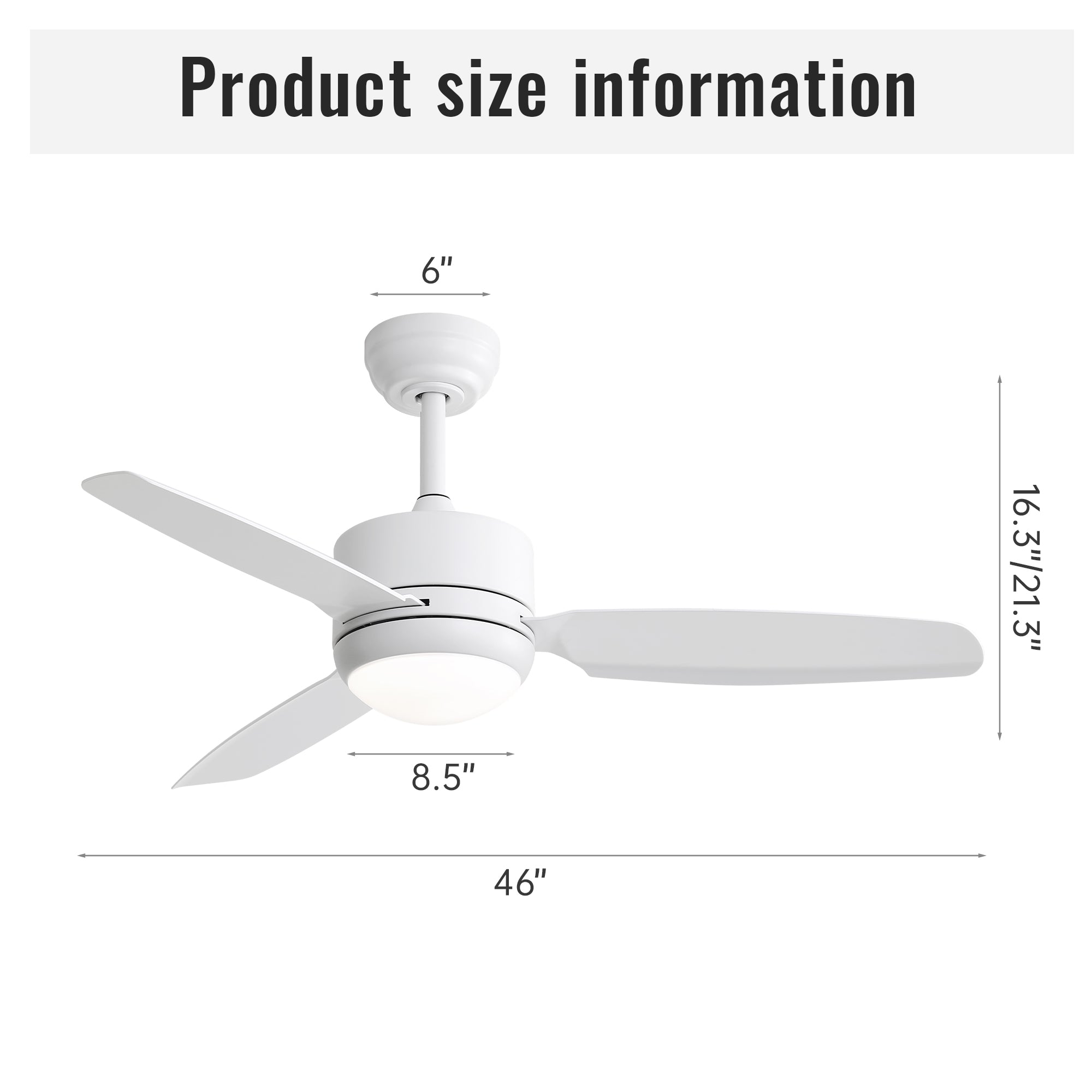 46-inch LED Ceiling Fan, 6 Speeds, DC Motor, ABS Blades, White