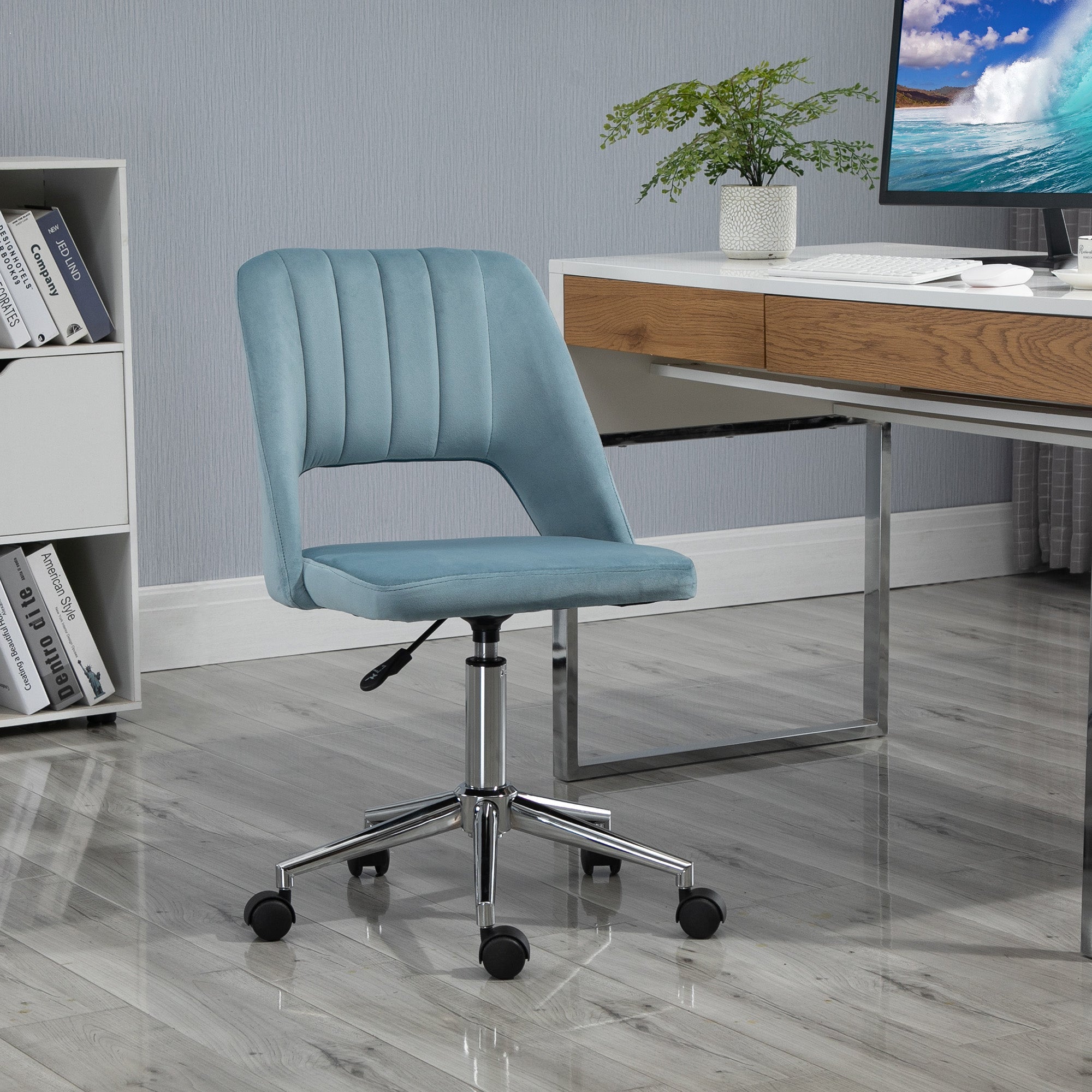 Vinsetto Swivel Chair, Height Adjustable Office, Blue Velvet