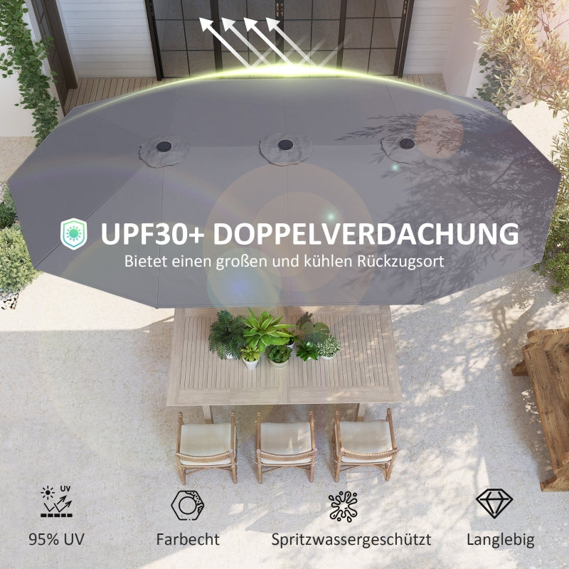 Double Parasol 436x260cm UV Protection Steel Hand Crank Windproof, Dark Grey