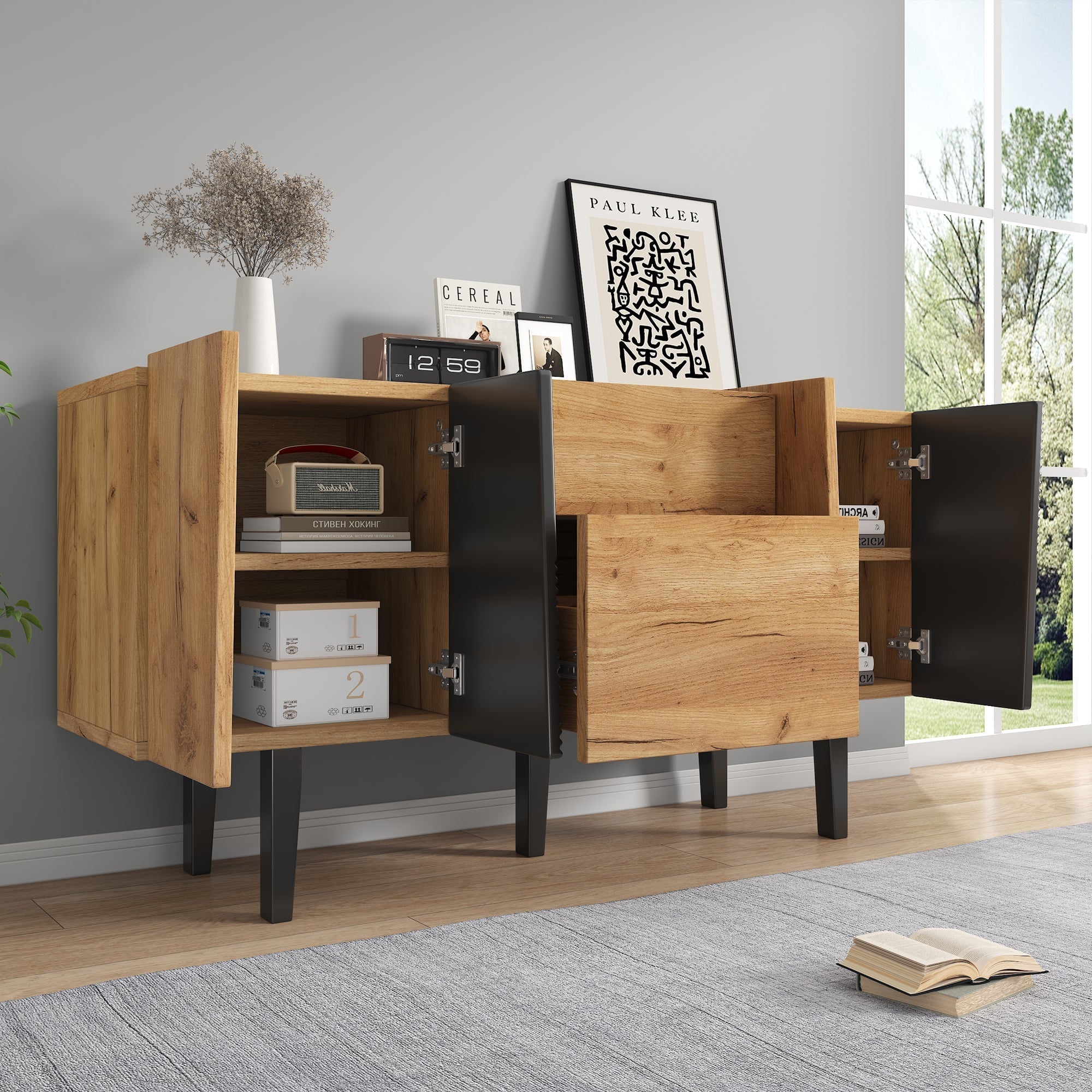 Contemporary TV Cabinet with Storage for 60" Televisions, Wooden Entertainment Center