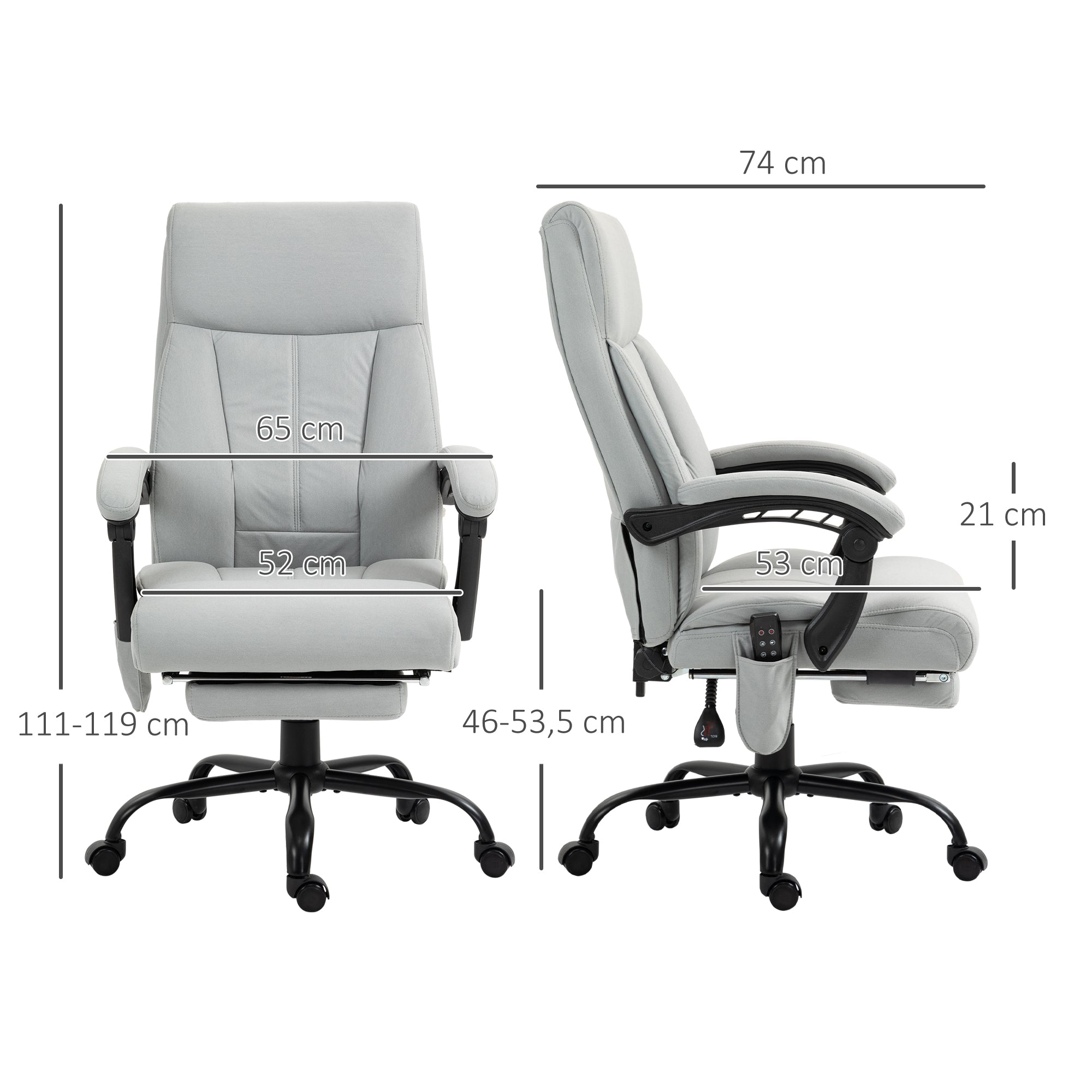 Vinsetto Massage Office Chair, Reclining Ergonomic Footrest, Light Grey