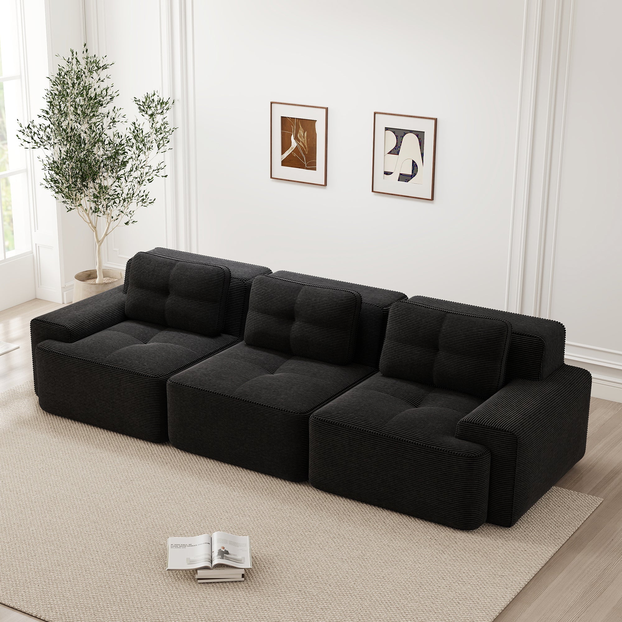 Cloud Modular Sofa Boneless Oversized Corner 3-Seater Corduroy Black