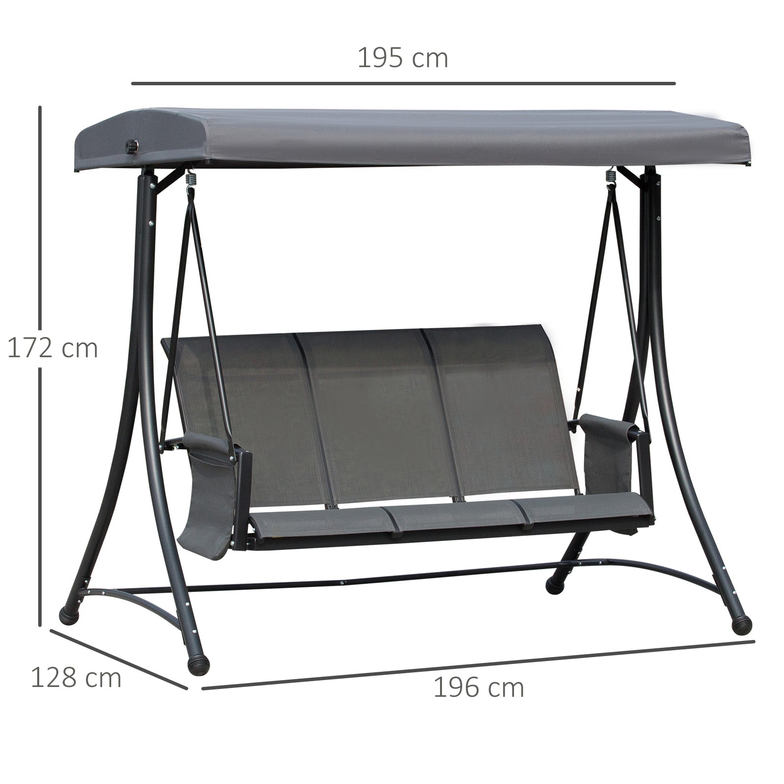 Hollywood Swing 3-Seater Garden Sunshade Storage Aluminum, Grey