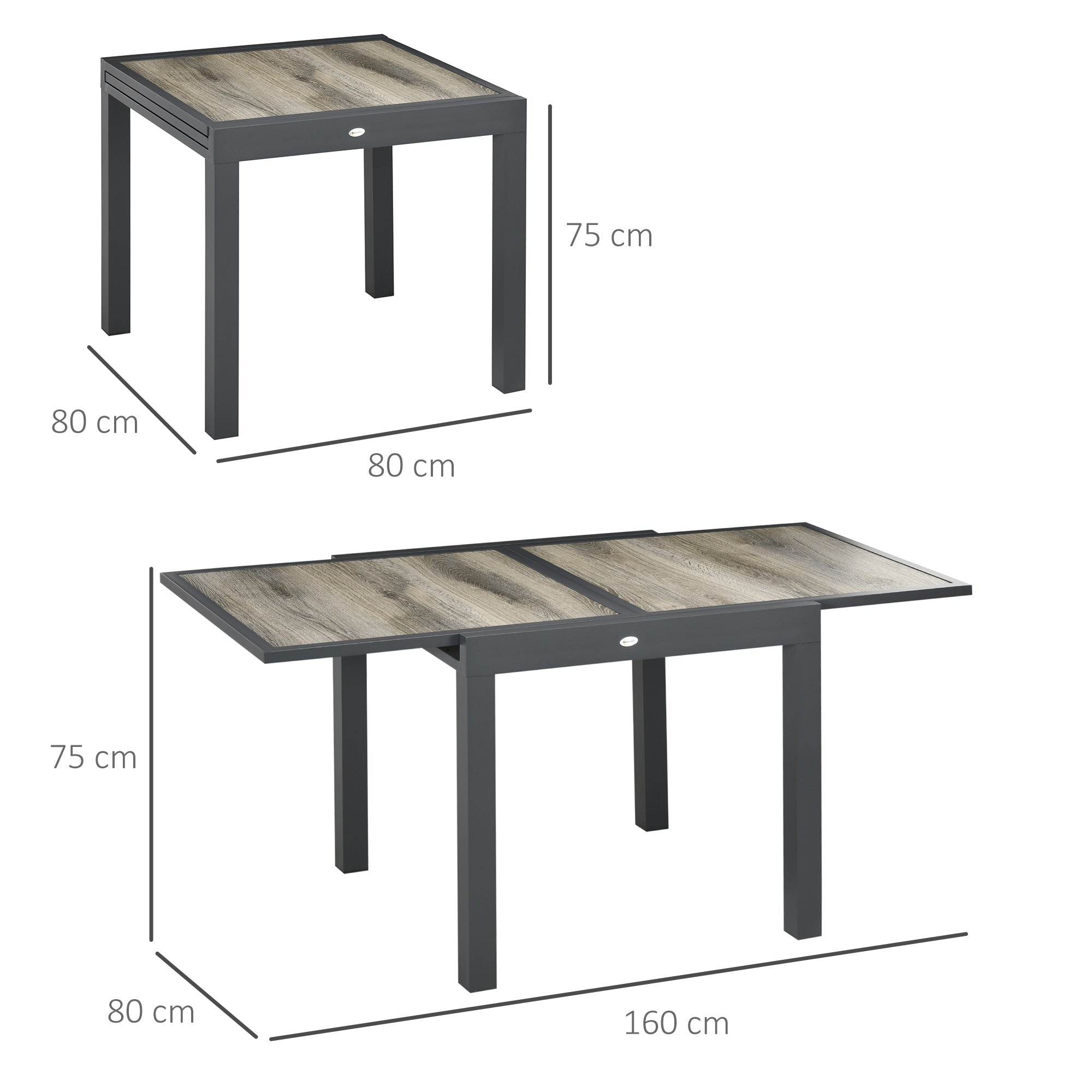 Garden Table Extendable Patio Balcony Aluminum, Beige/Grey