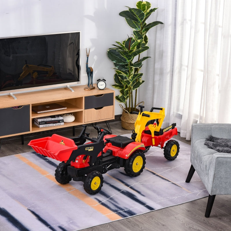 Pedal Tractor with Trailer, Front Loader, Adjustable Shovel, Red