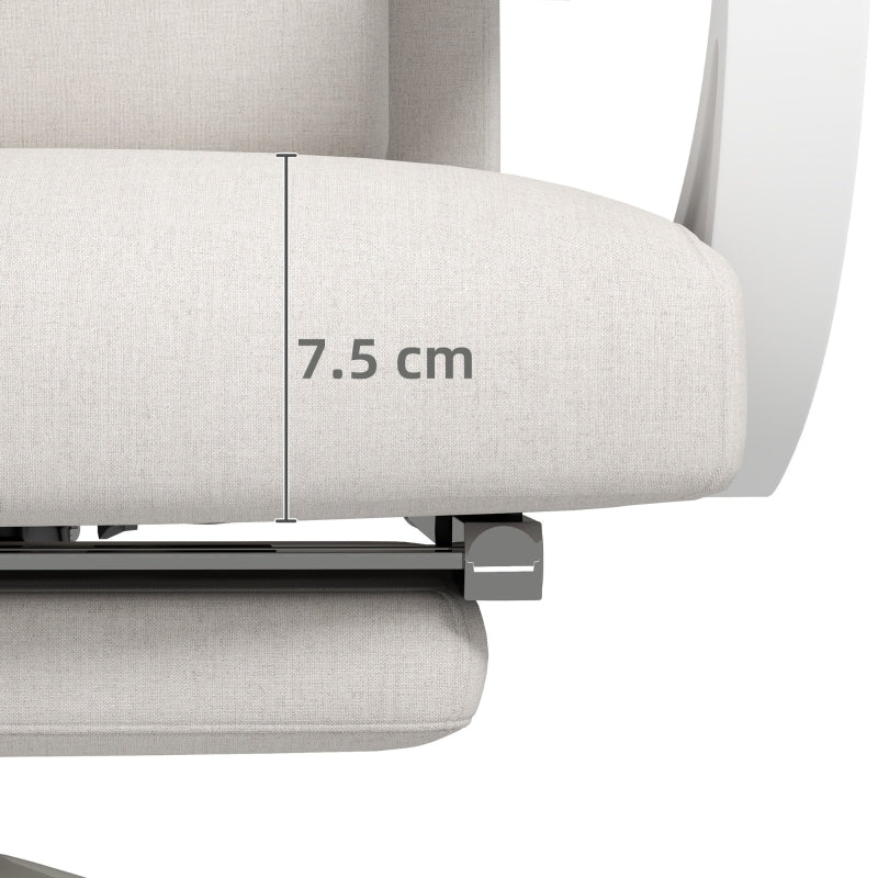 Linen-Look Office Chair 160° Reclining Back Footrest White