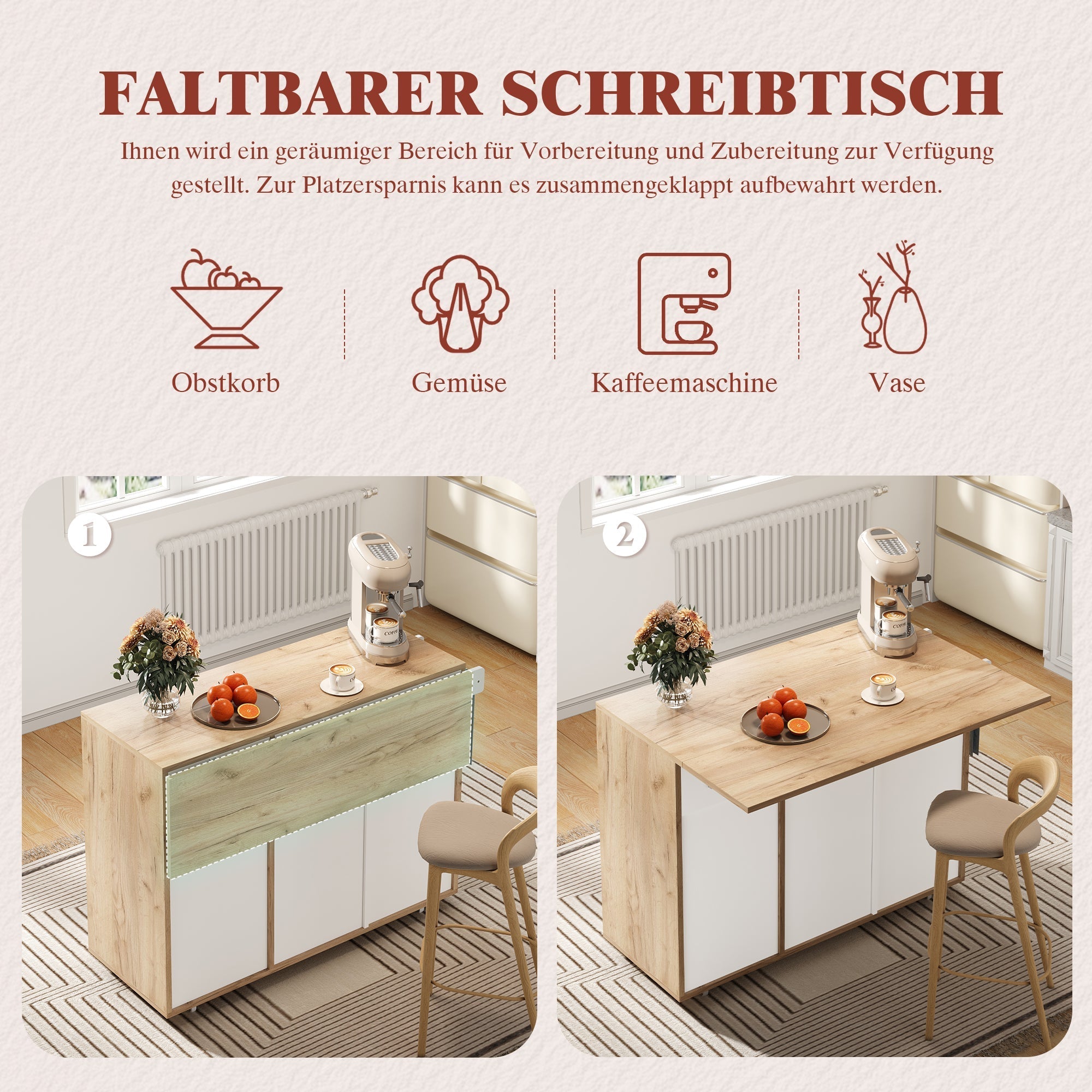 Modern Serving Trolley with 360° Swivel Casters and Storage, White and Wood
