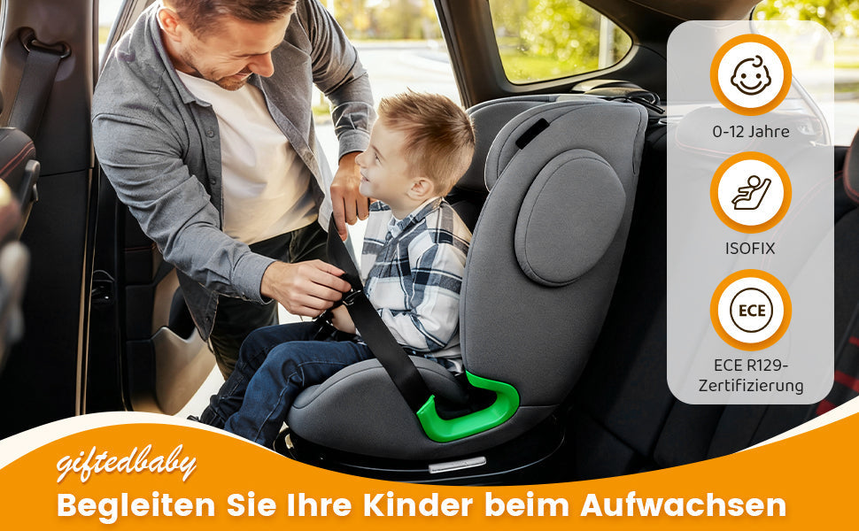 Child Car Seat 360° Rotating i-Size ISOFIX 40-150cm (0-36kg) Grey