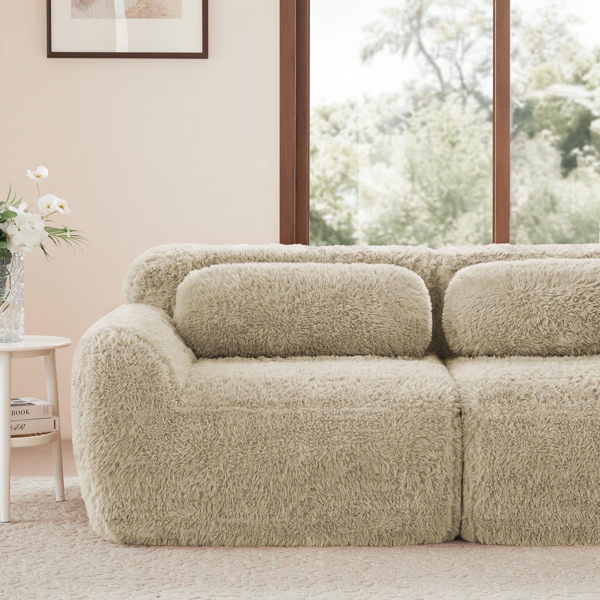 L-shaped Modular Sofa Plush Fabric Deep Frameless - Light Khaki