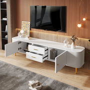 TV Cabinet, Curved Corners Wavy Sides Drawers, Gold Handles and Legs