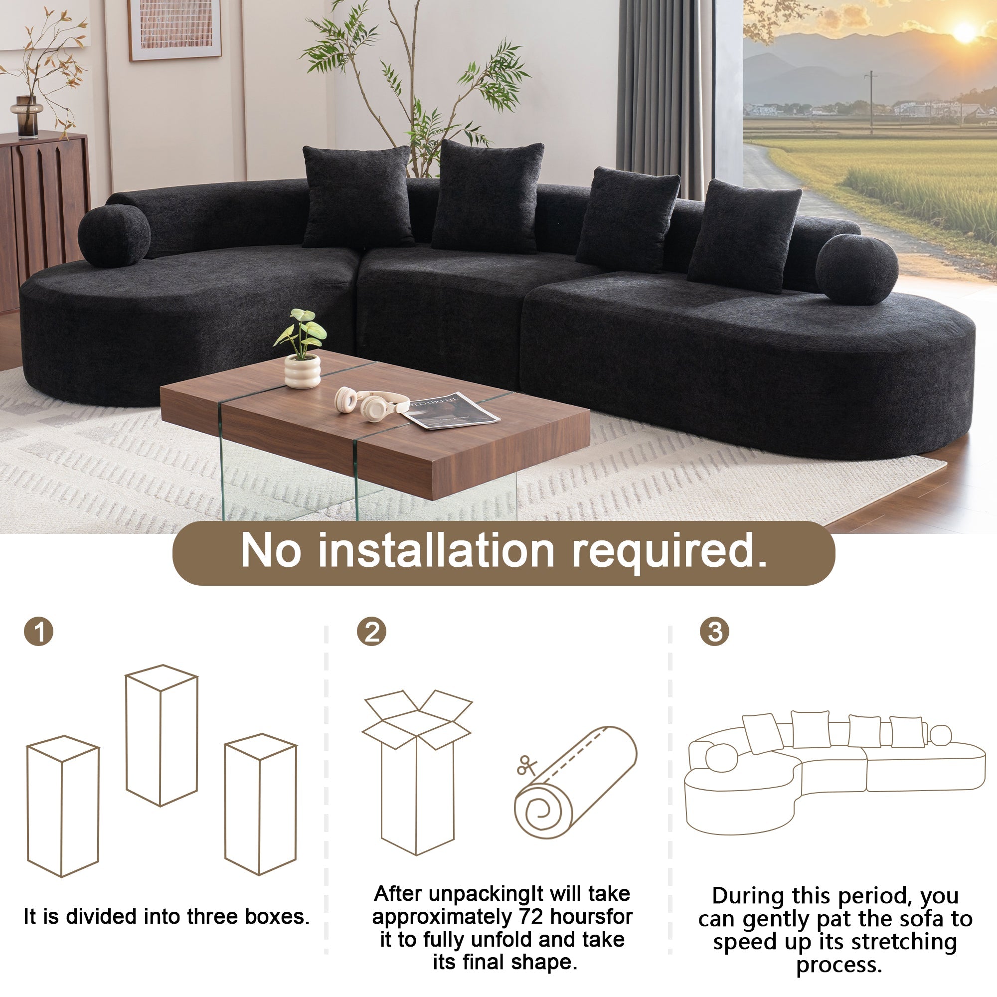 L-Shaped Sectional Cloud Sofa with Arched Design and Boneless Construction, White Fabric