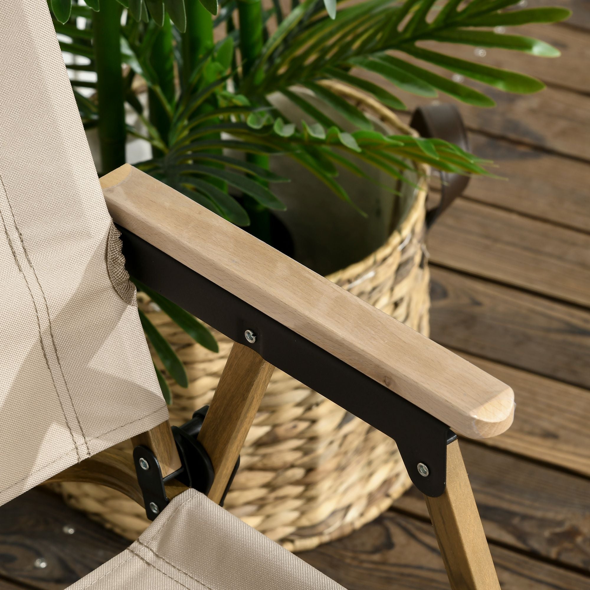 Camping Chair Set of 2 Foldable Steel Frame Wood Look Khaki Oxford
