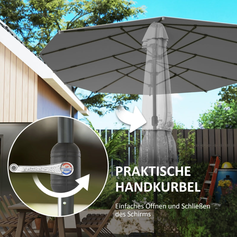 Double Parasol 436x260cm UV Protection Steel Hand Crank Windproof, Dark Grey