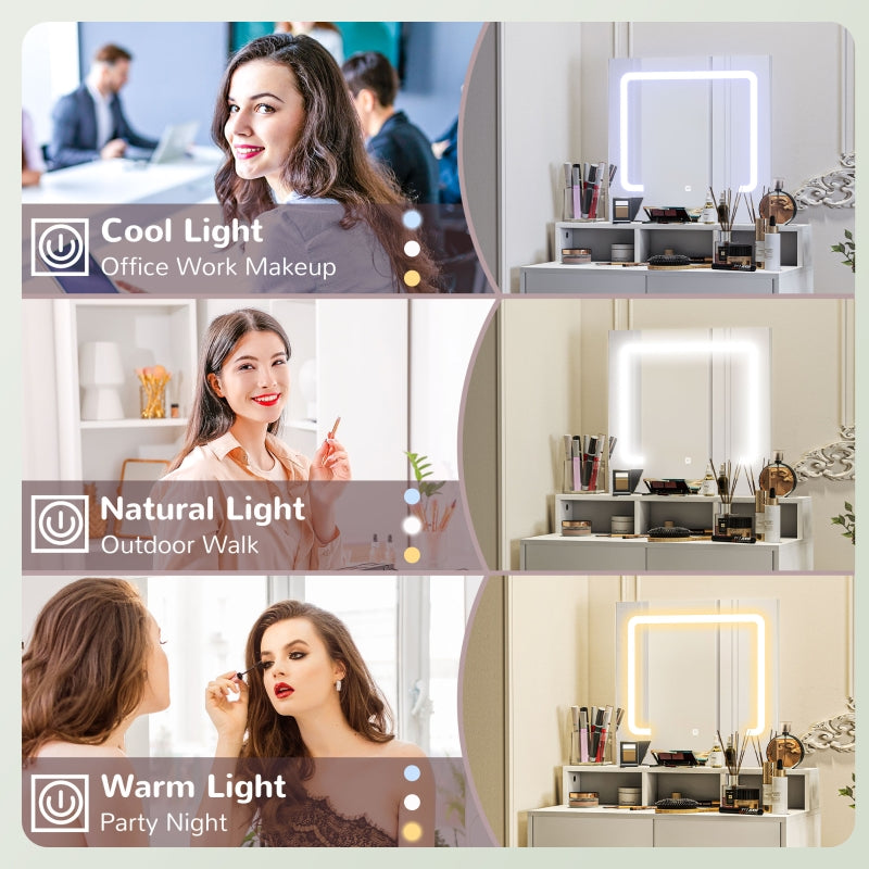 Storage Dressing Table LED Light Mirror - White