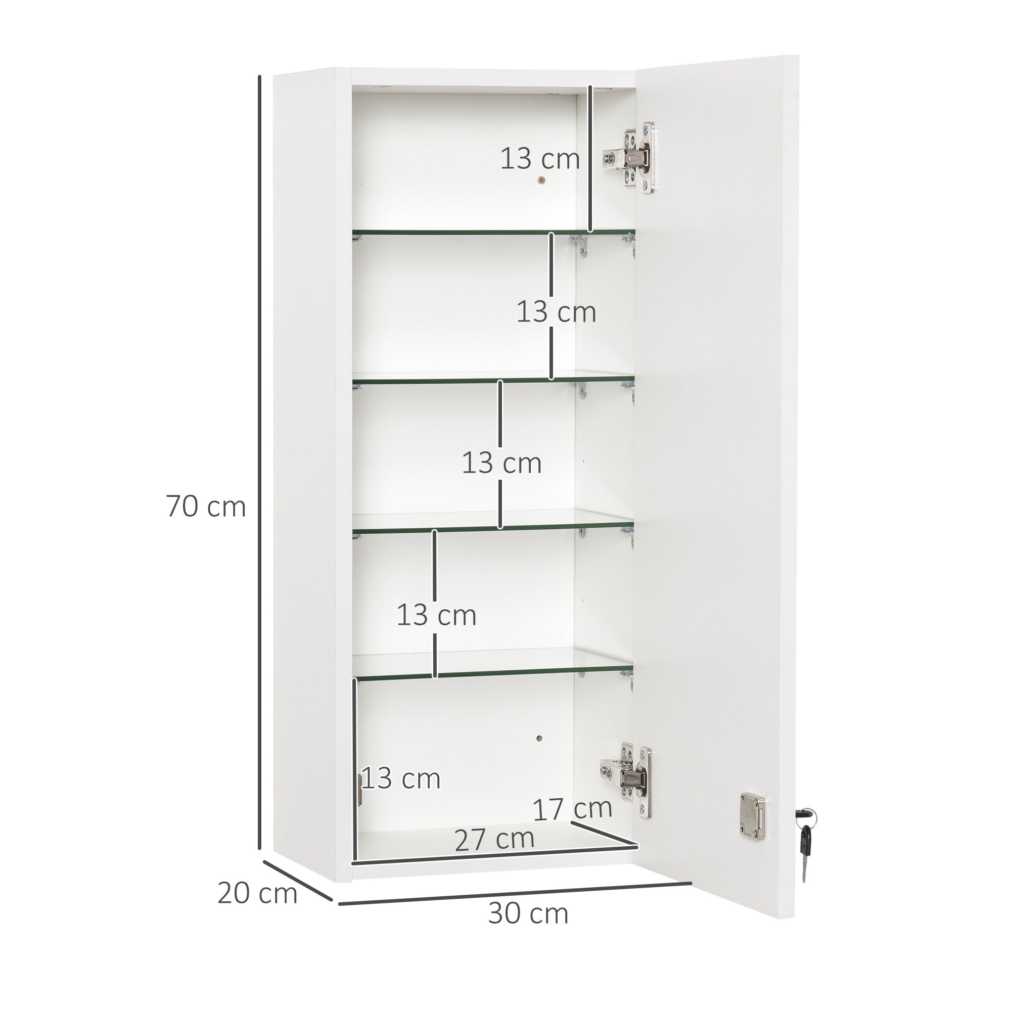 Kleankin Medicine Cabinet Wall Lockable Adjustable First Aid, Silver