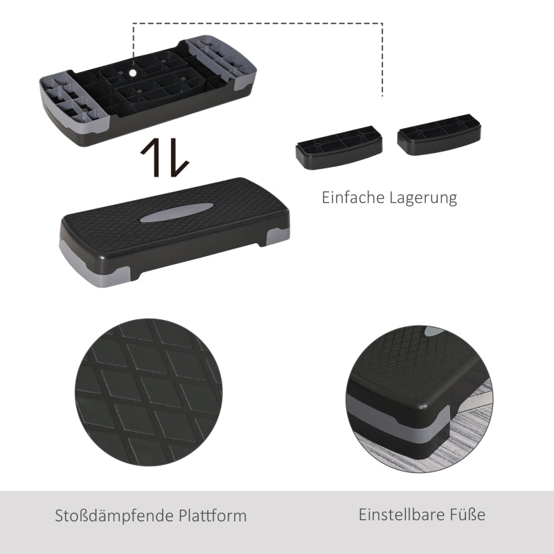 Step Board Aerobic, 2-Level Adjustable, Black Grey