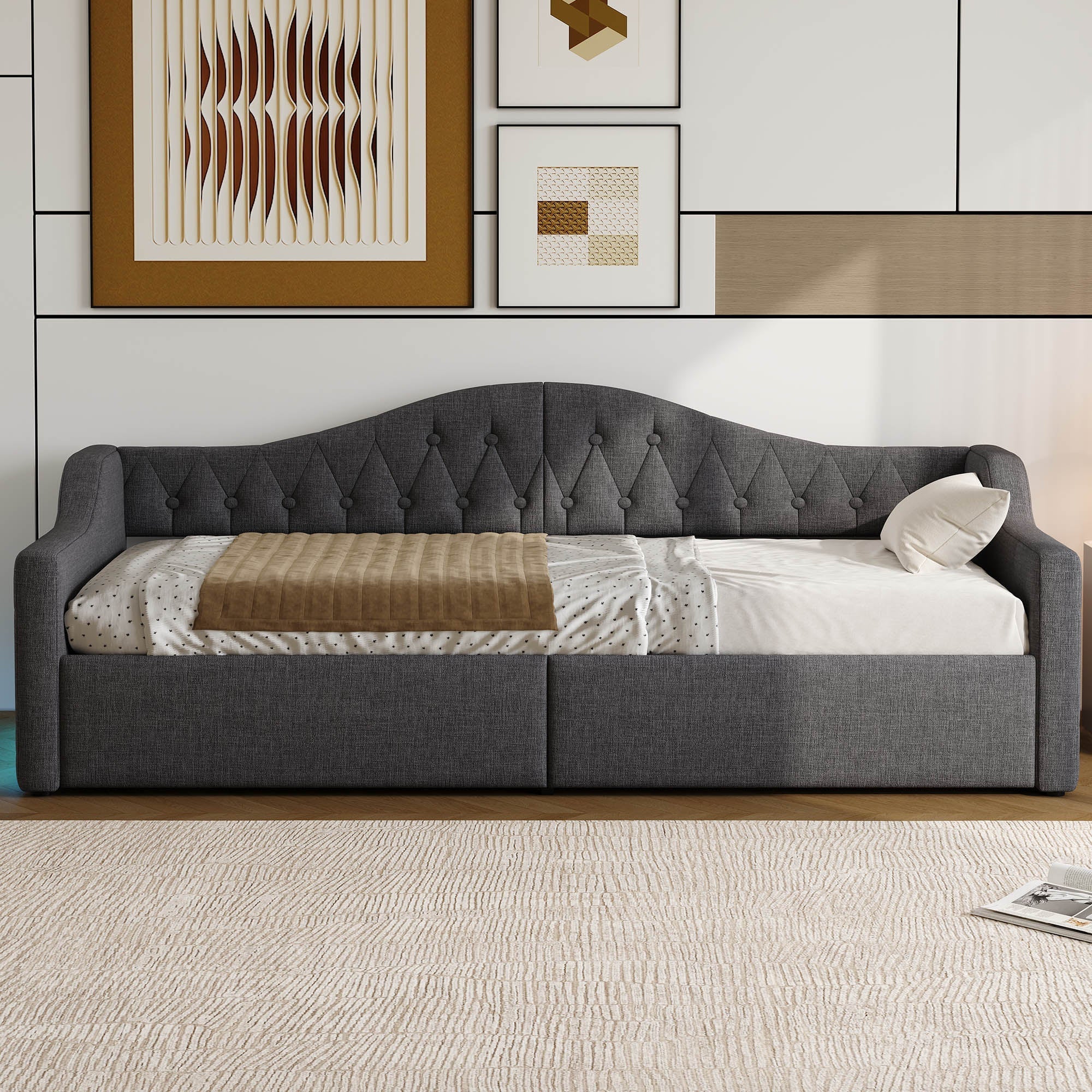 Daybed Upholstered 90x200 LED Storage - Grey