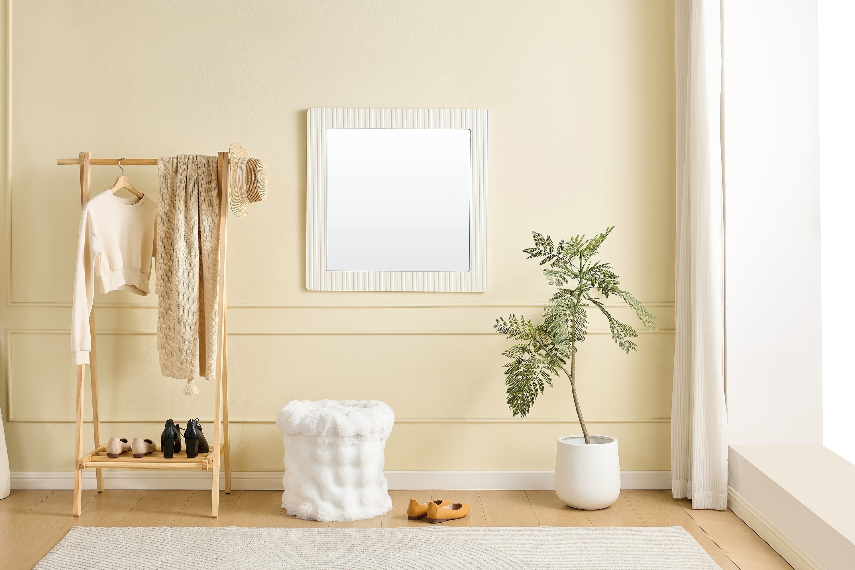 Wall Mirror Square 80x80cm Wood-Look Frame - White