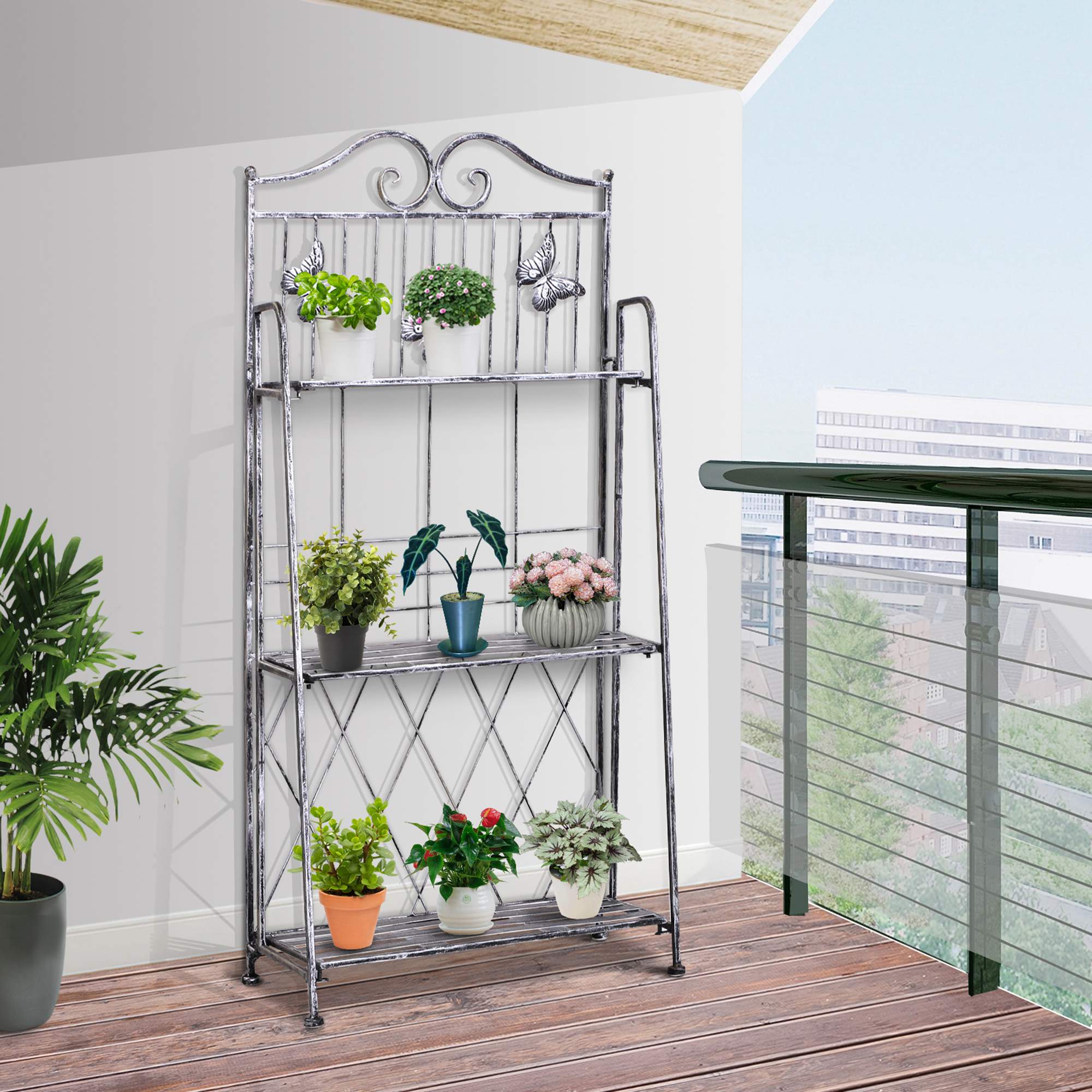 3 Tier Plant Stand Flower Display Rack Indoor Outdoor Metal, Silver