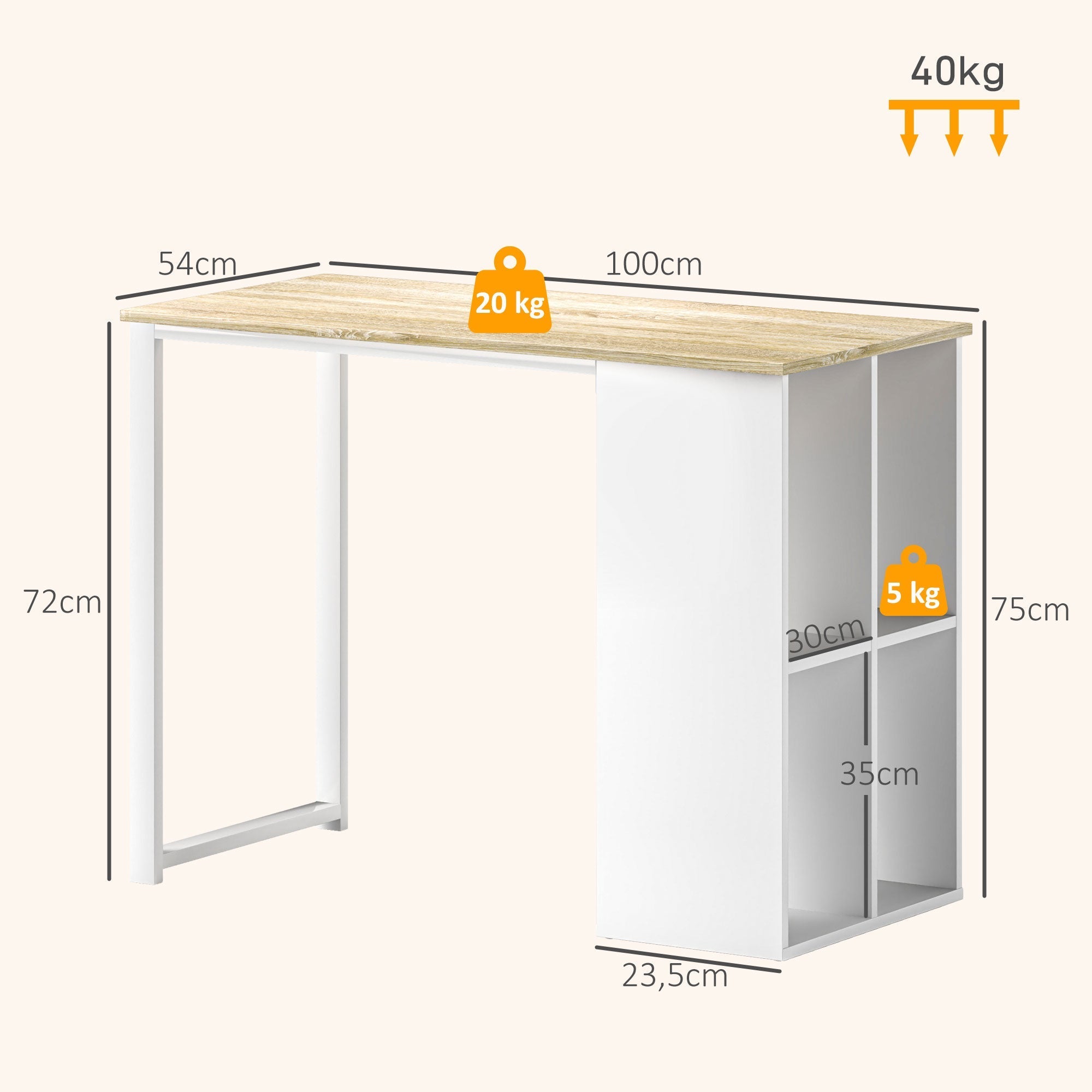Desk with Storage, Steel Frame, Oak